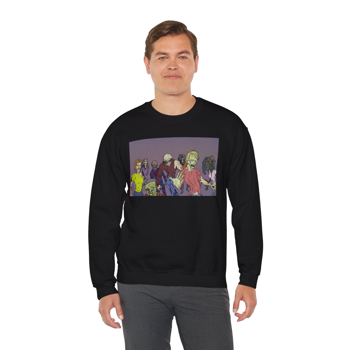 Zombie-Themed Unisex Crewneck Sweatshirt - Perfect for Halloween and Horror Lovers