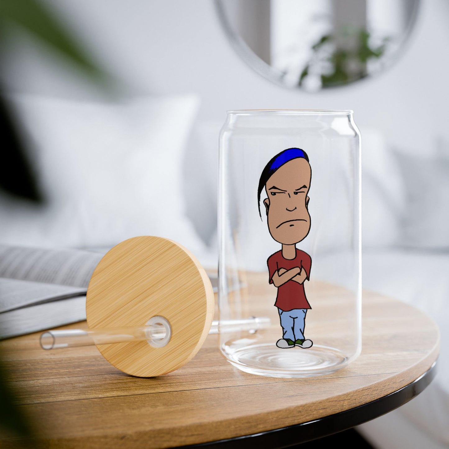 Funny Smug Cartoon Sipper Glass, 16oz | Unique Gift for Teens, Personalized Drinkware for Parties, Stylish Hydration, Novelty Cup