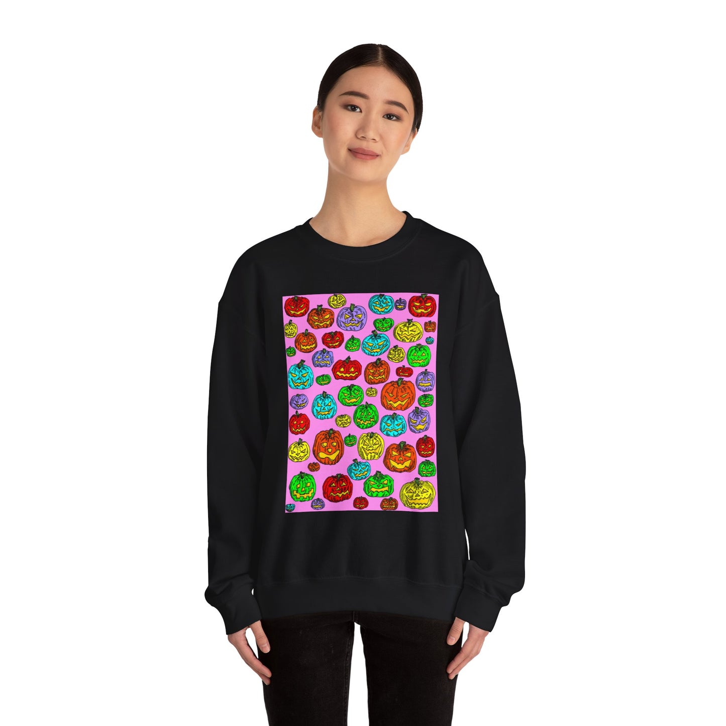 Colorful Pumpkin Crewneck Sweatshirt for Fall Celebrations