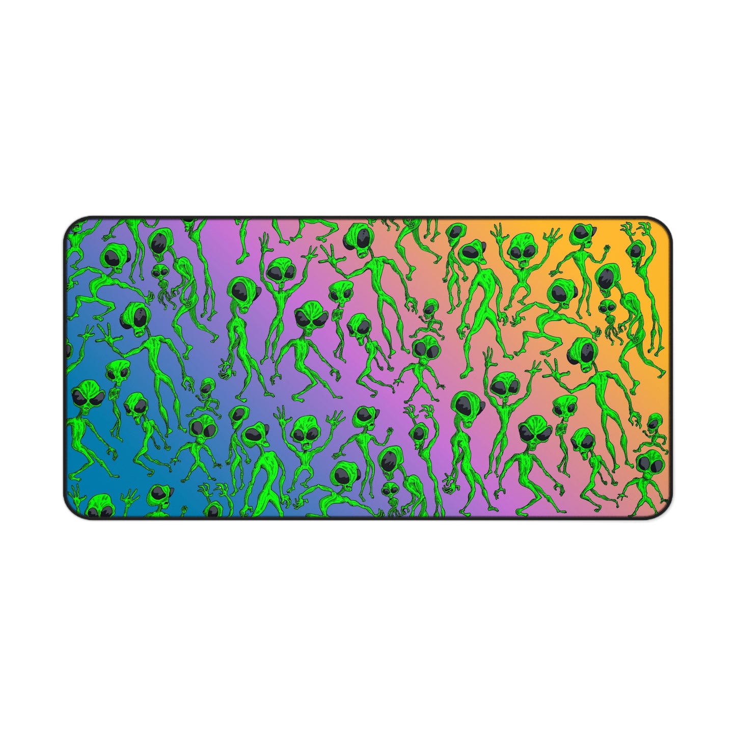 Alien Dance Party Gradient Desk Mat – Colorful Green Alien Pattern Gaming Mousepad