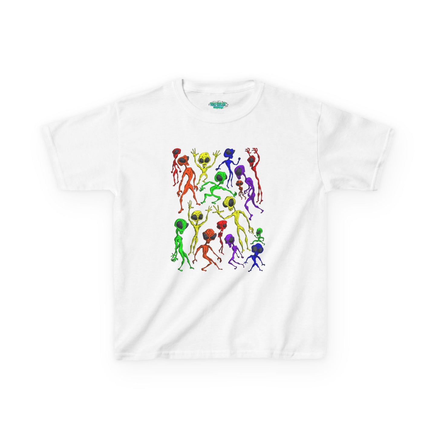 Colorful Alien Dance Party Kids Tee, Fun Graphic T-Shirt, Youth Summer Apparel, Gift for Young Dancers, Birthday Party Outfit, Festival Wear