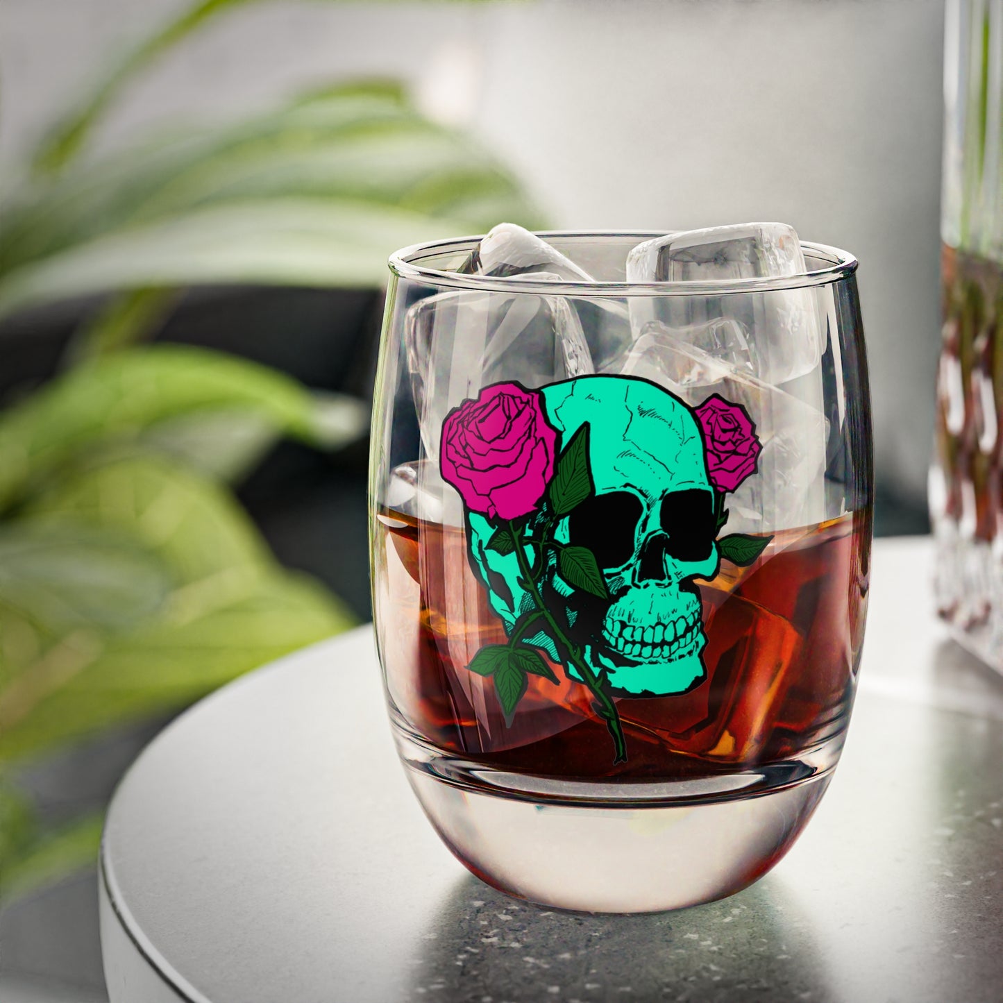 Gothic Skull & Rose Whiskey Glass - Artistic Drinkware for Unique Spirits Lovers
