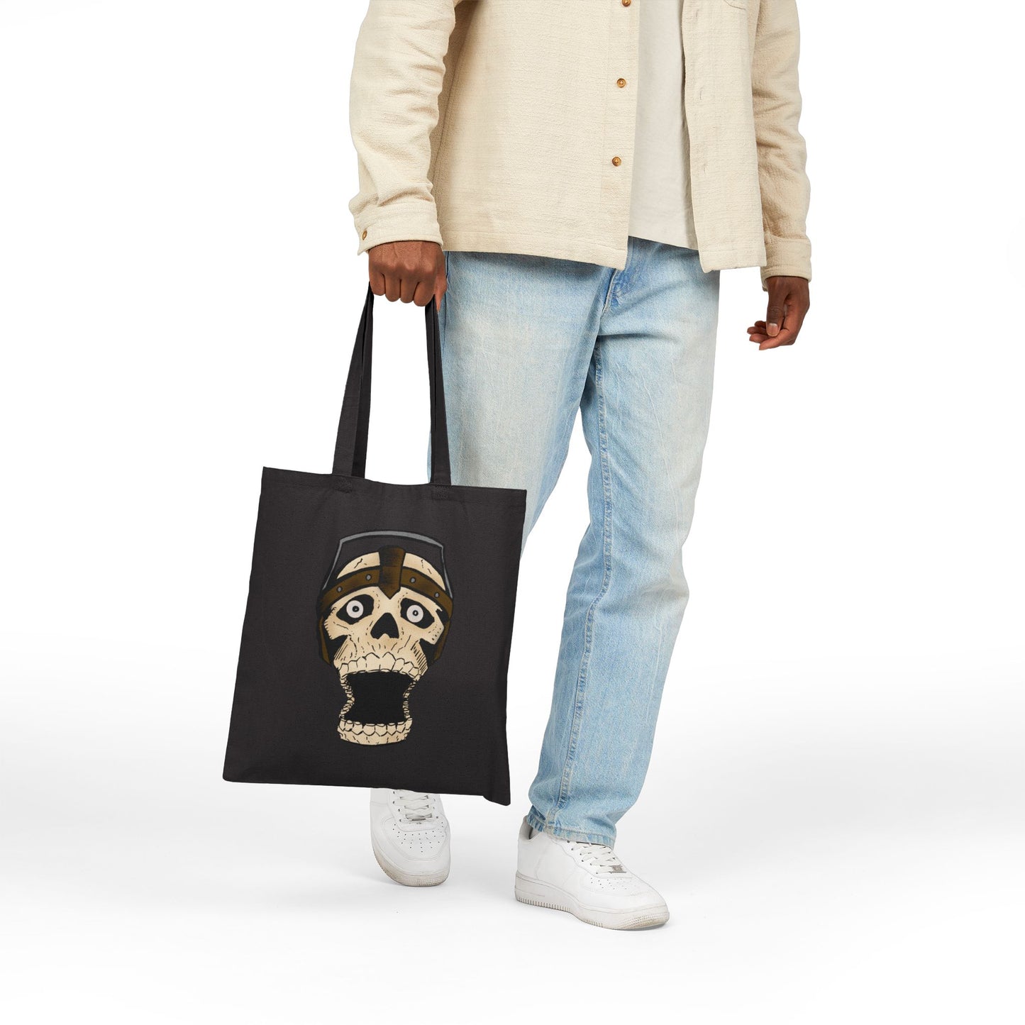 Screaming Skull Canvas Tote Bag — Retro Electrified Skull Design