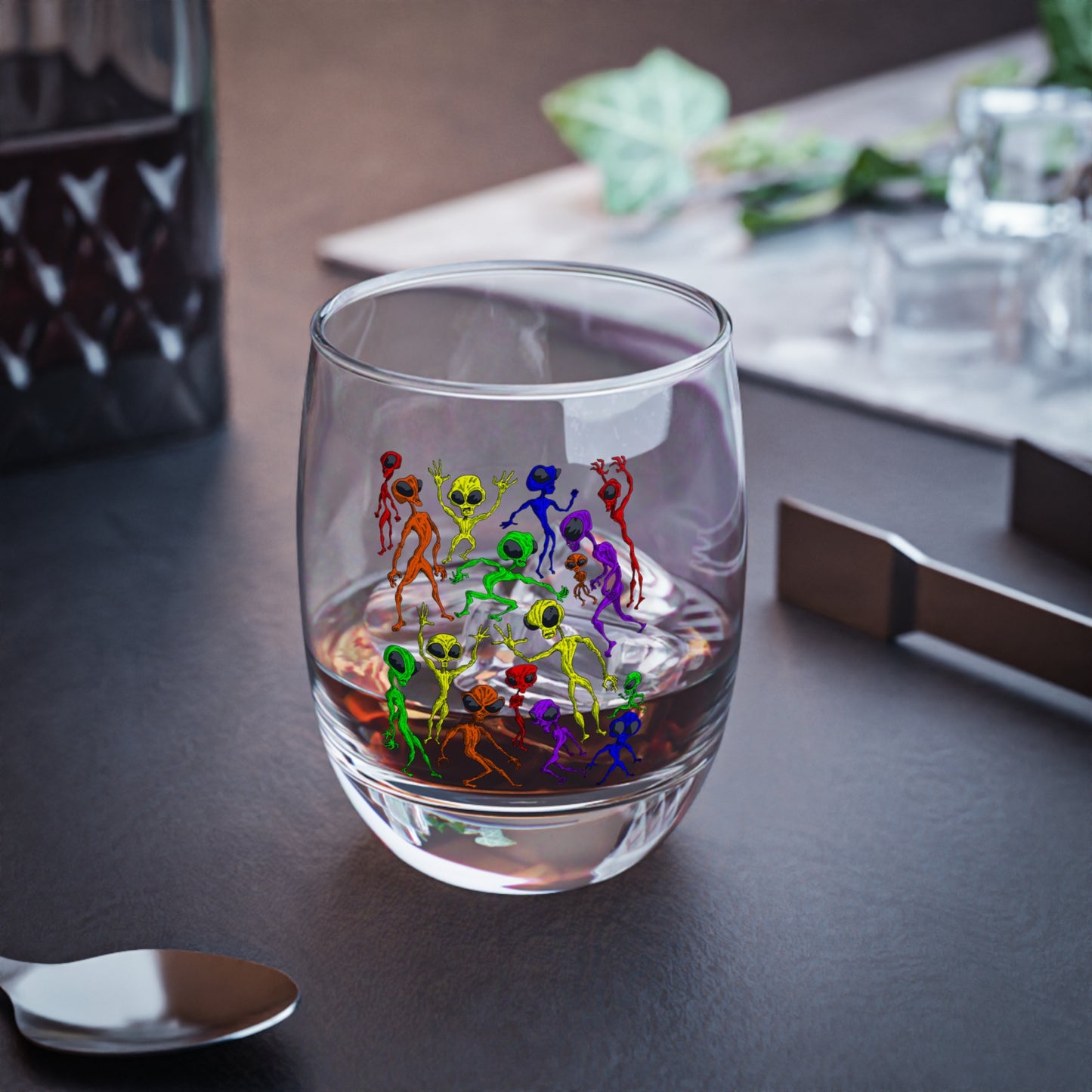 Alien Dance Party Colorful Whiskey Glass, Unique Barware, Fun Party Gift, Sci-Fi Decor, Home Bar Essential, Cocktail Glass