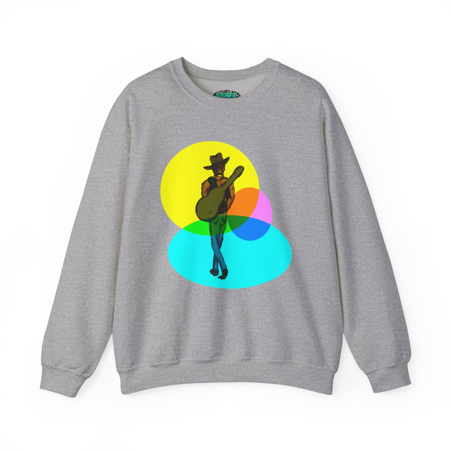 Cowboy Guitarist Graphic Sweatshirt — Retro Color Spot Music Pullover