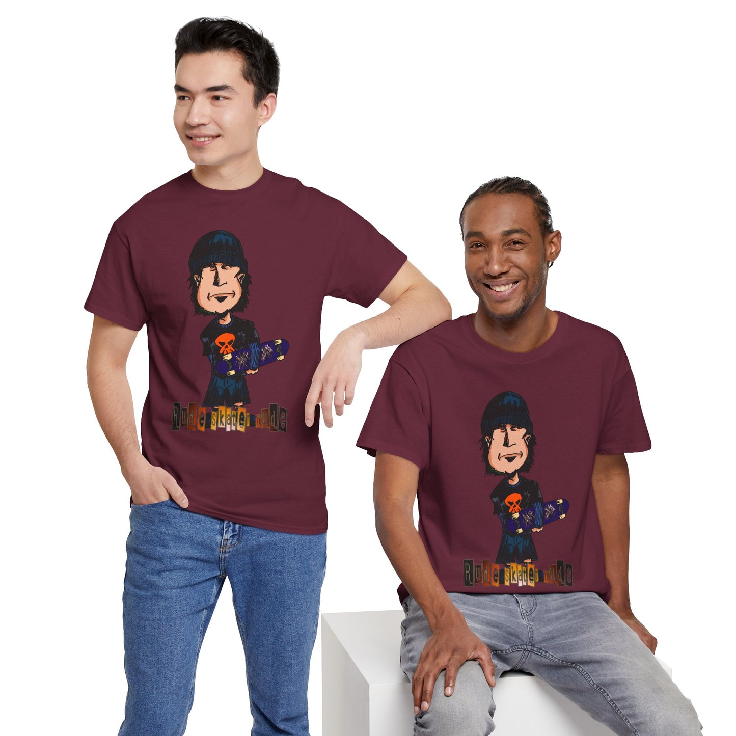 Rude Skater Dude Cartoon Skate Punk T-Shirt — Skateboarding Tee with Skull Design