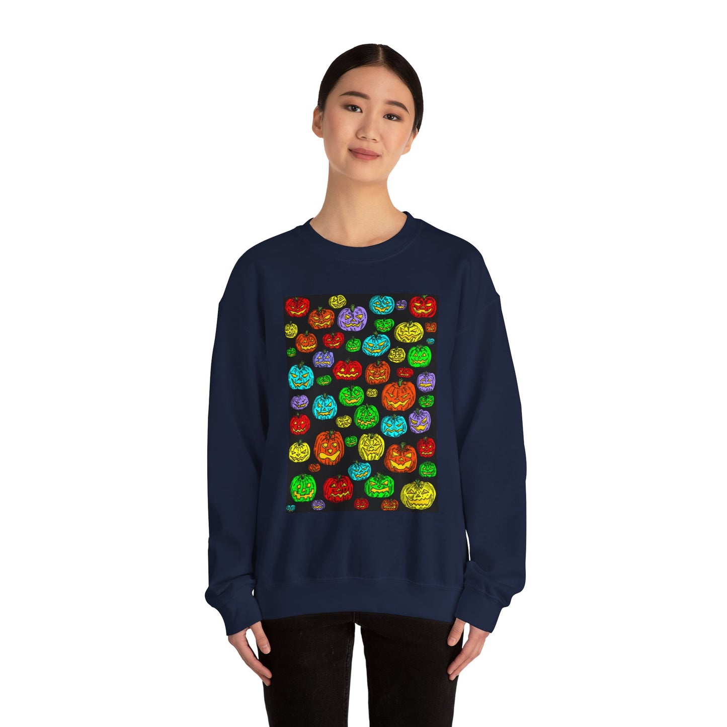 Halloween Colorful Pumpkin Graphic Crewneck Sweatshirt