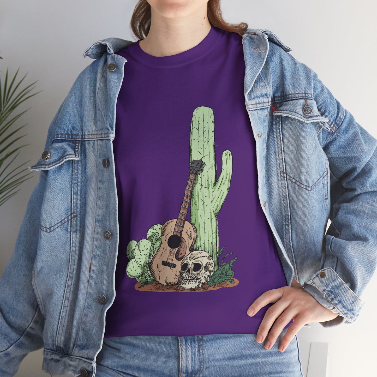 Desert Vibe Graphic Tee - Unisex Heavy Cotton Shirt, Boho Cactus Shirt, Guitar Lover's Gift, Summer Top, Music T-Shirt