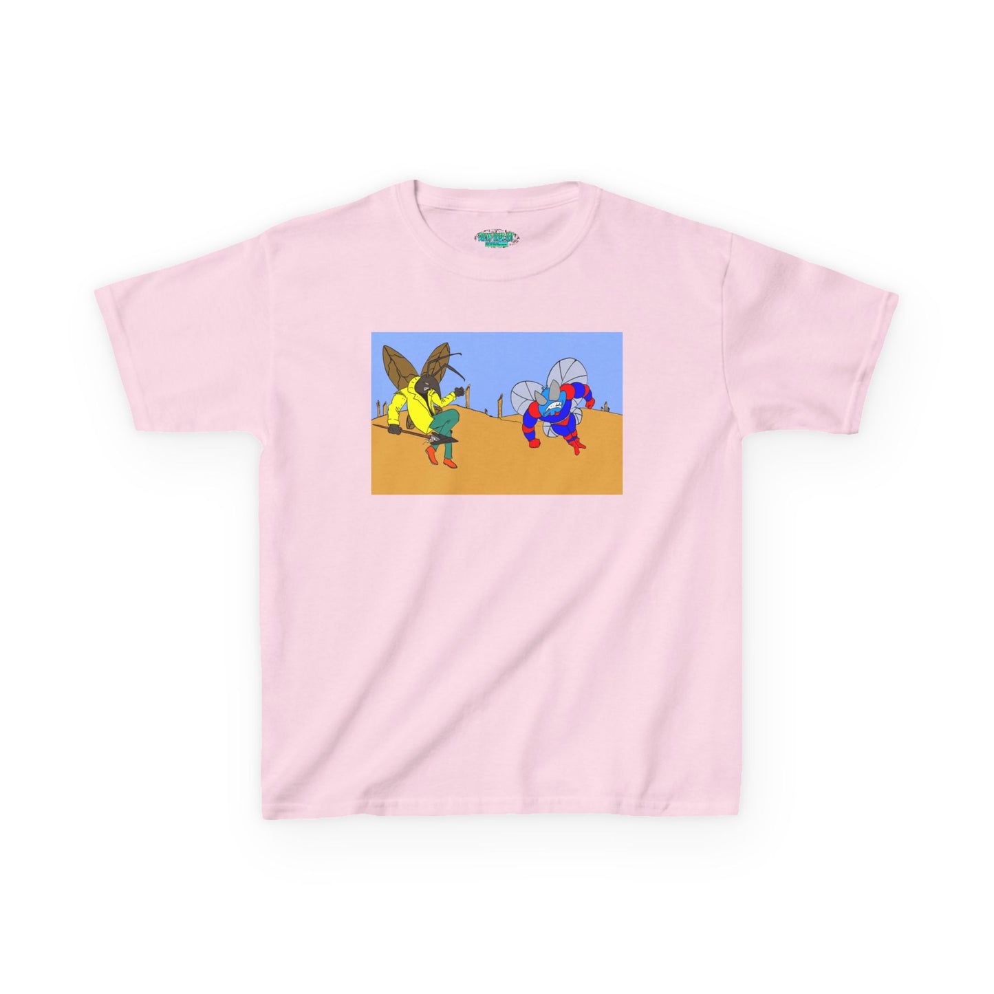 Astro-Fly and Wasp Warrior Kids Tee — Colorful Desert Beetle Cartoon Illustration