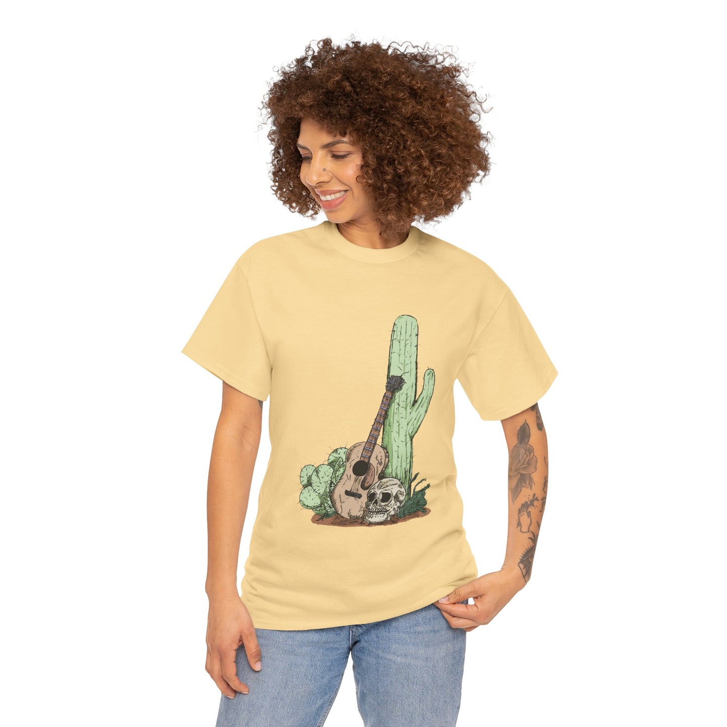 Desert Vibe Graphic Tee - Unisex Heavy Cotton Shirt, Boho Cactus Shirt, Guitar Lover's Gift, Summer Top, Music T-Shirt
