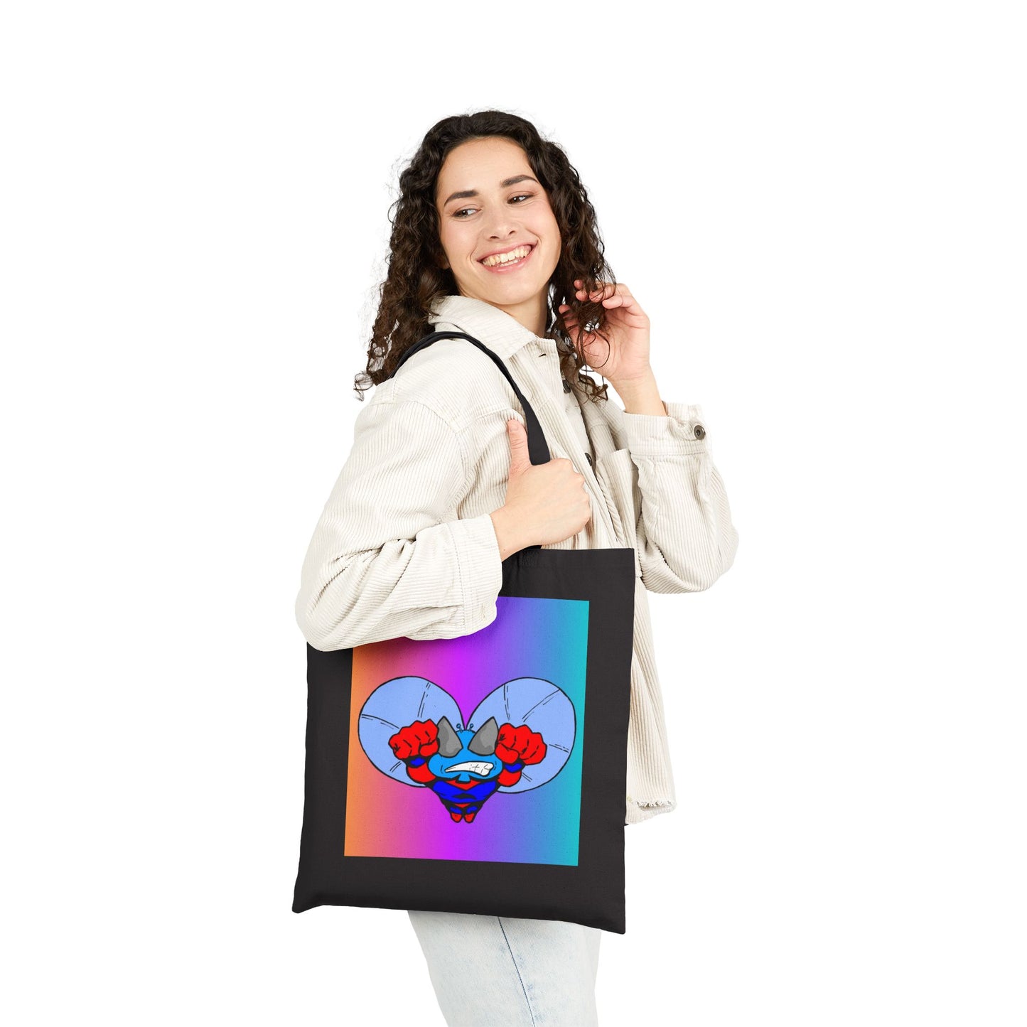 Astro-Fly Canvas Tote Bag — Colorful Superhero Flying Fist Pop Art Design