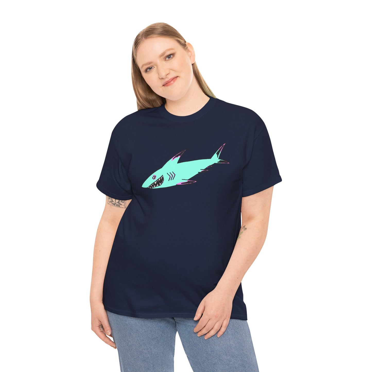 Cool Shark Graphic Unisex Heavy Cotton Tee, Ocean Lover Shirt, Beachwear, Casual Everyday Tee, Gift for Sharks Fans