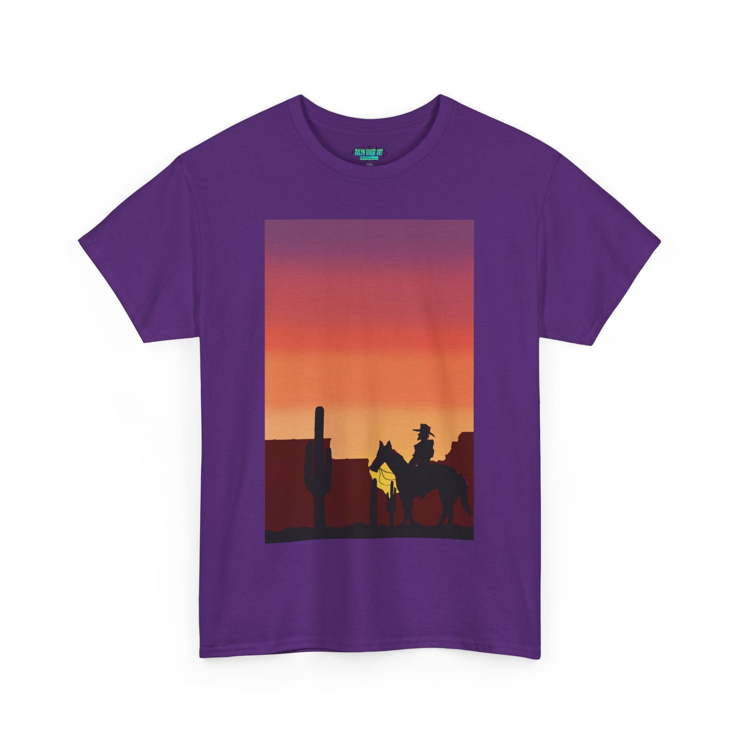 Sunset Cowboy Unisex Heavy Cotton Tee - Western Graphic Tee for Nature Lovers