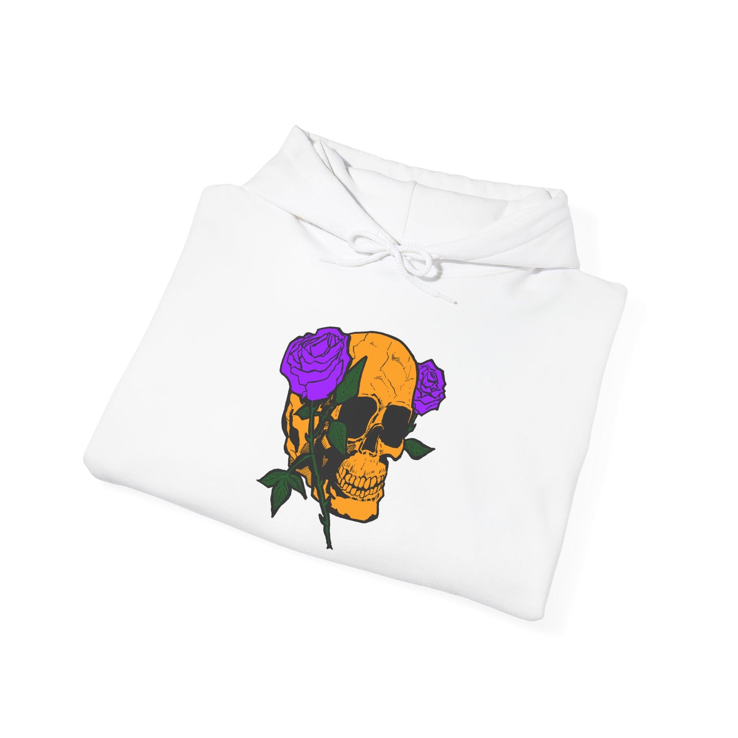 Skull & Roses Hooded Sweatshirt - Unisex Heavy Blend, Perfect for Halloween, Casual Wear, Street Style, Gifts for Her, Trendy Fashion