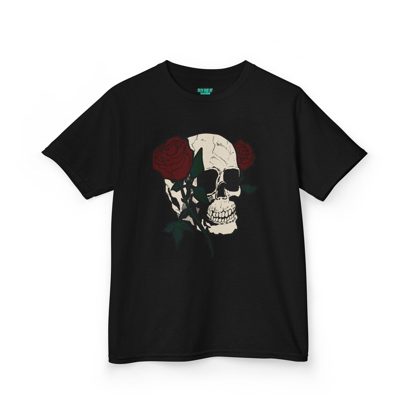 Kids Heavy Cotton Tee - Skull and Roses Graphic Tee for Trendy Kids