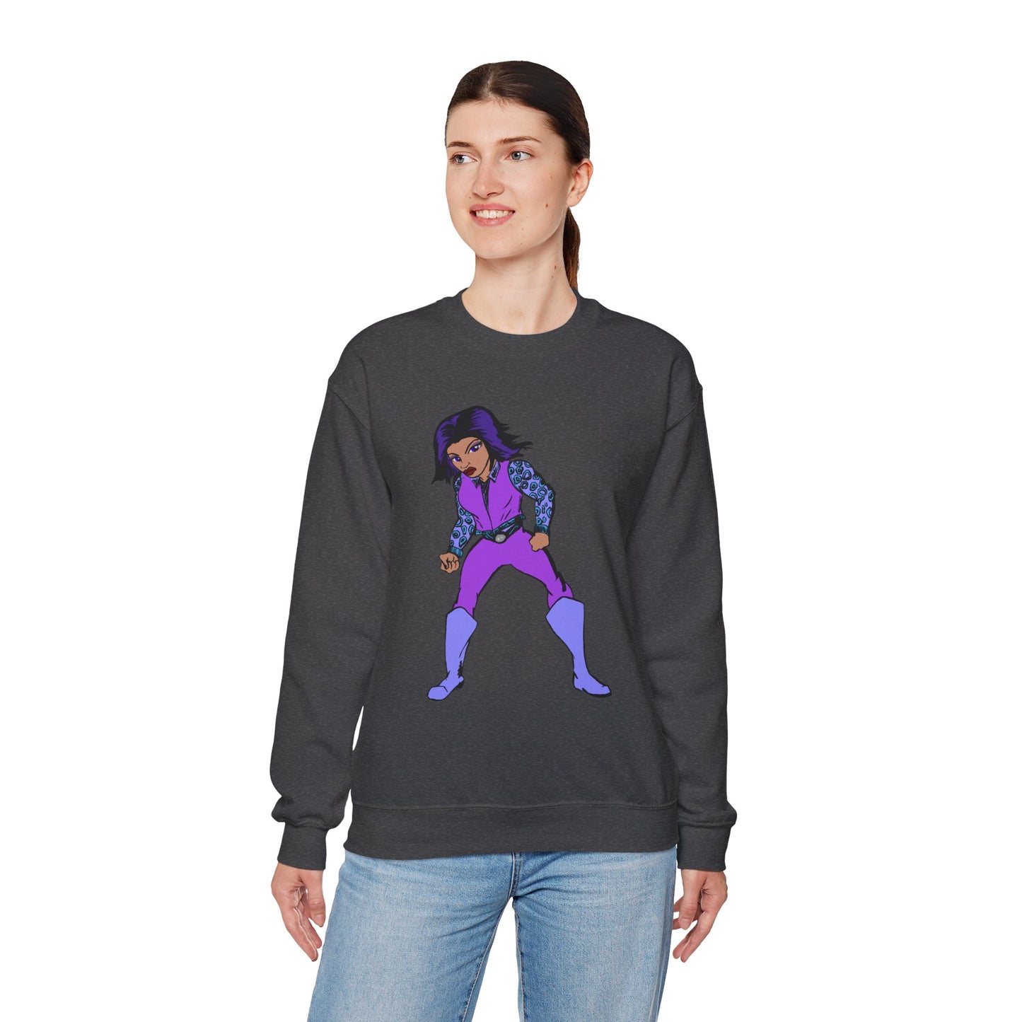 Vintage Retro Hero Crewneck Sweatshirt with Bold Graphic Design