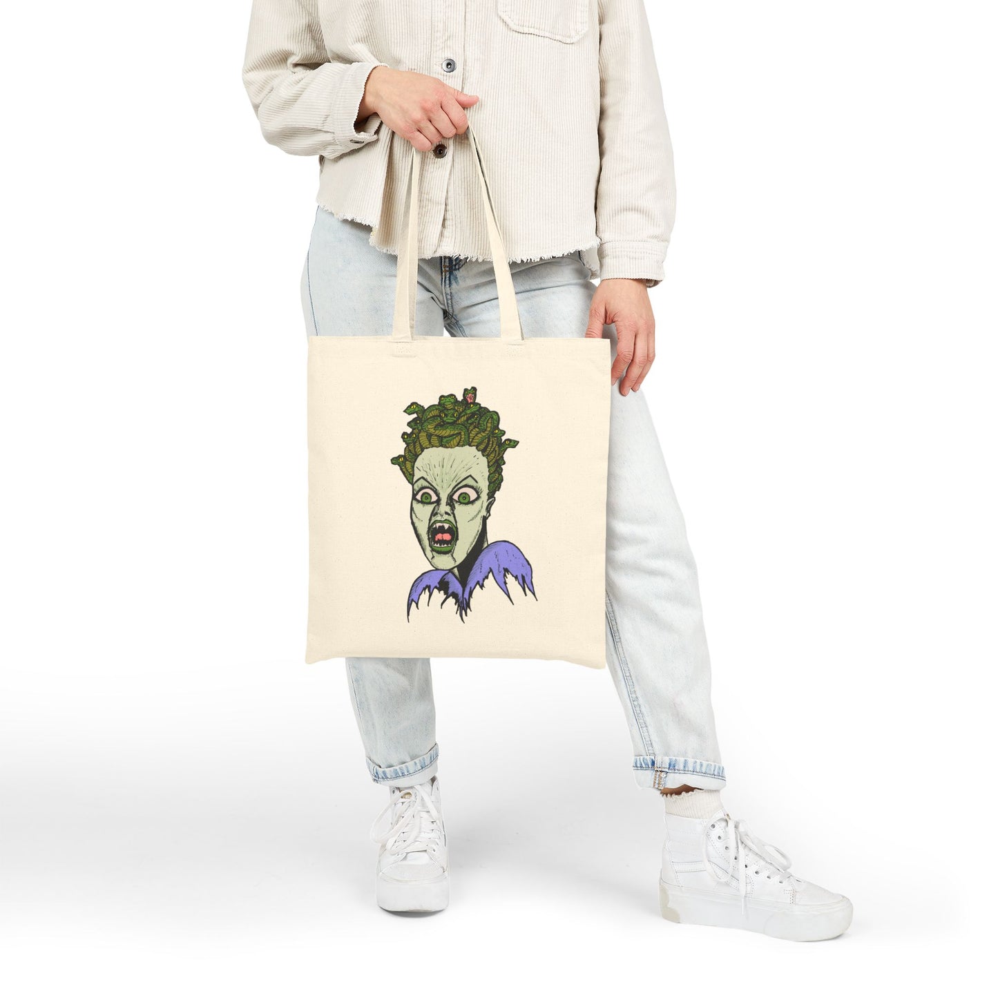 Tote Bag - Green Ghoulish Medusa Face Halloween Canvas Tote
