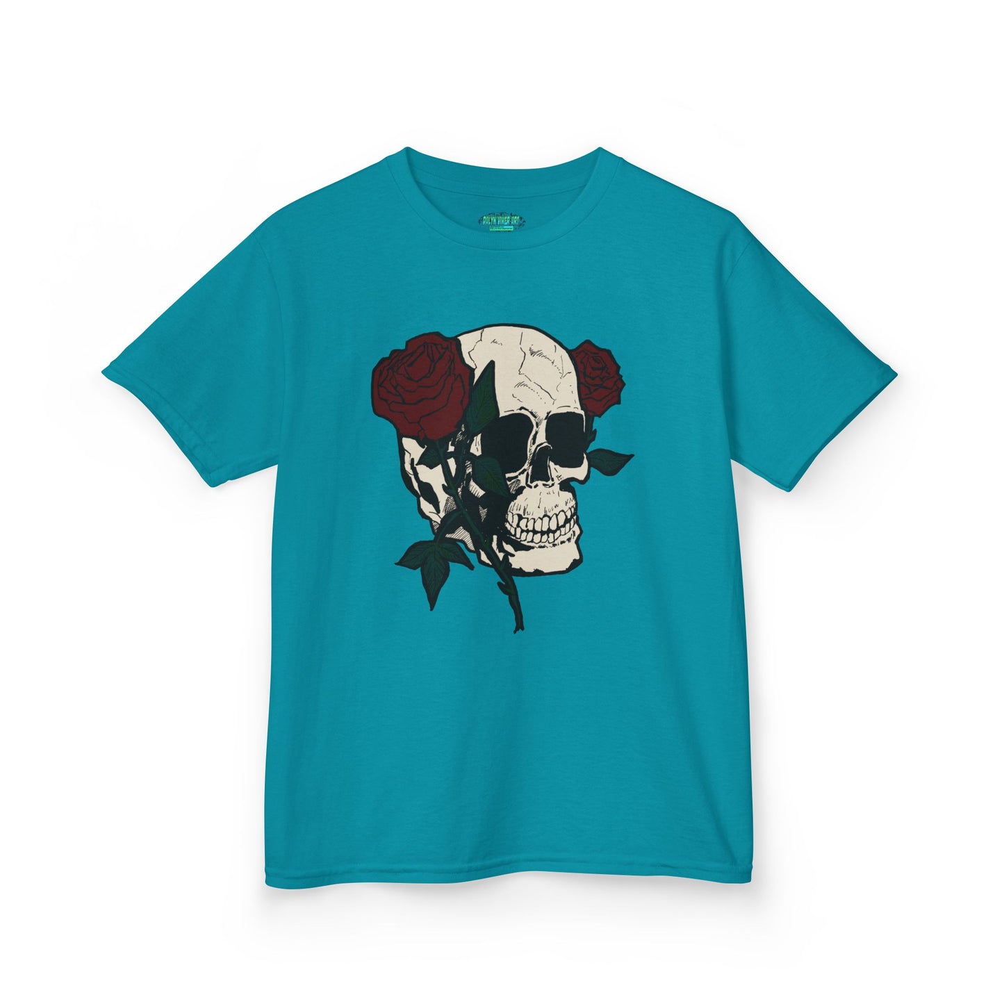 Kids Heavy Cotton Tee - Skull and Roses Graphic Tee for Trendy Kids