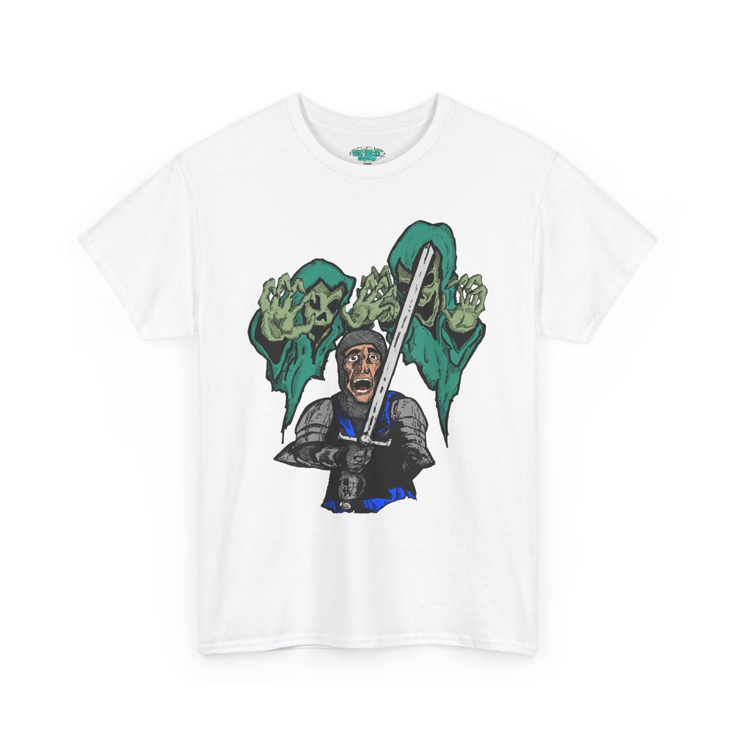 Unisex Heavy Cotton Tee - Knight with Sword Graphic - Casual Streetwear