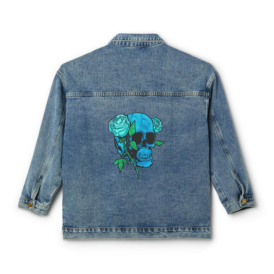 Women's Denim Jacket with Blue Skull & Rose Back Graphic