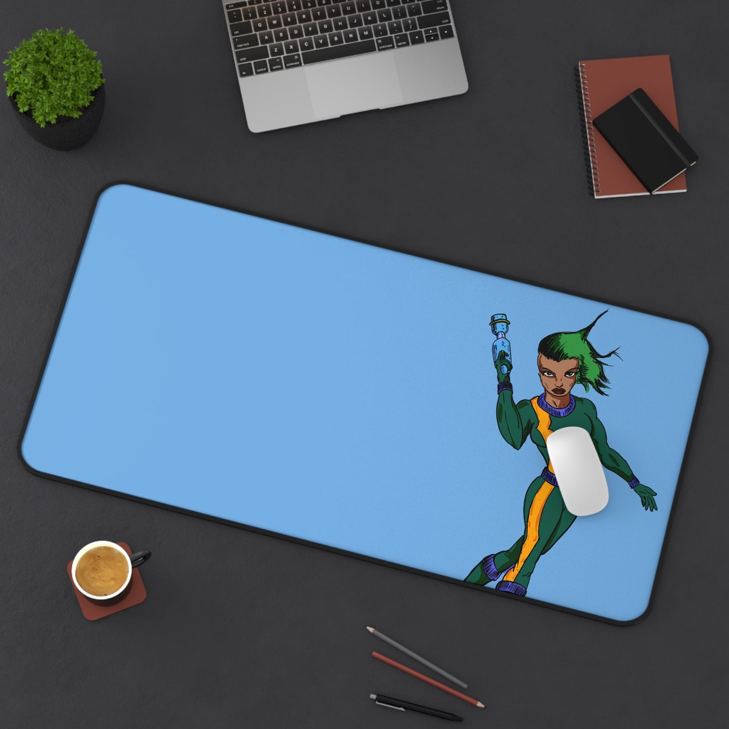 Cosmic Superhero Desk Mat, Gaming Mouse Pad, Office Decor, College Dorm Gift, Unique Workspace Accessory