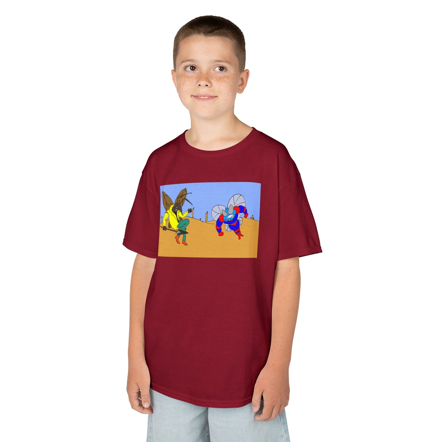 Astro-Fly and Wasp Warrior Kids Tee — Colorful Desert Beetle Cartoon Illustration
