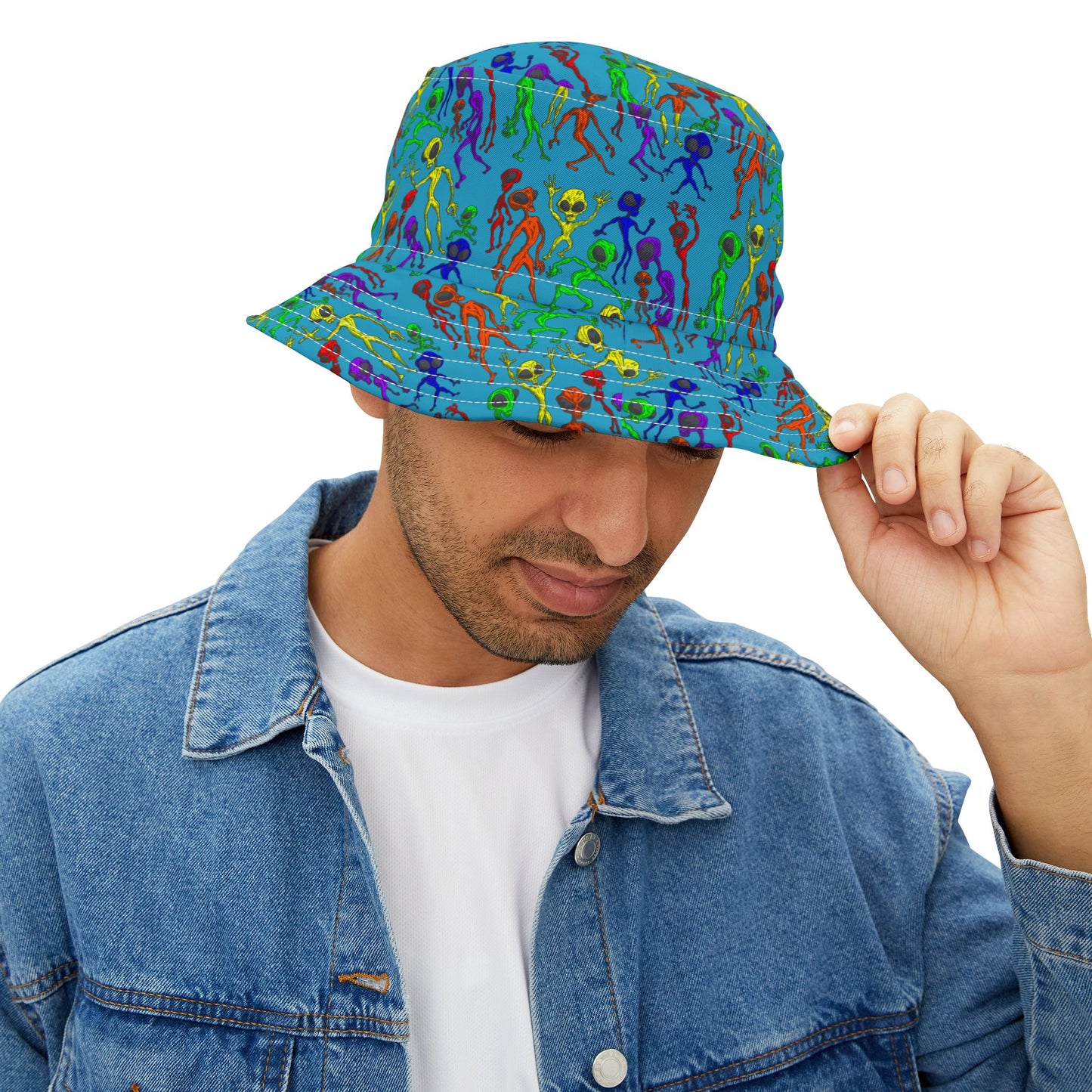 Colorful Alien Dance Party Bucket Hat, Fun Sun Protection for Festivals, Beach, Summer Vibes, Unique Gift for Kids & Adults