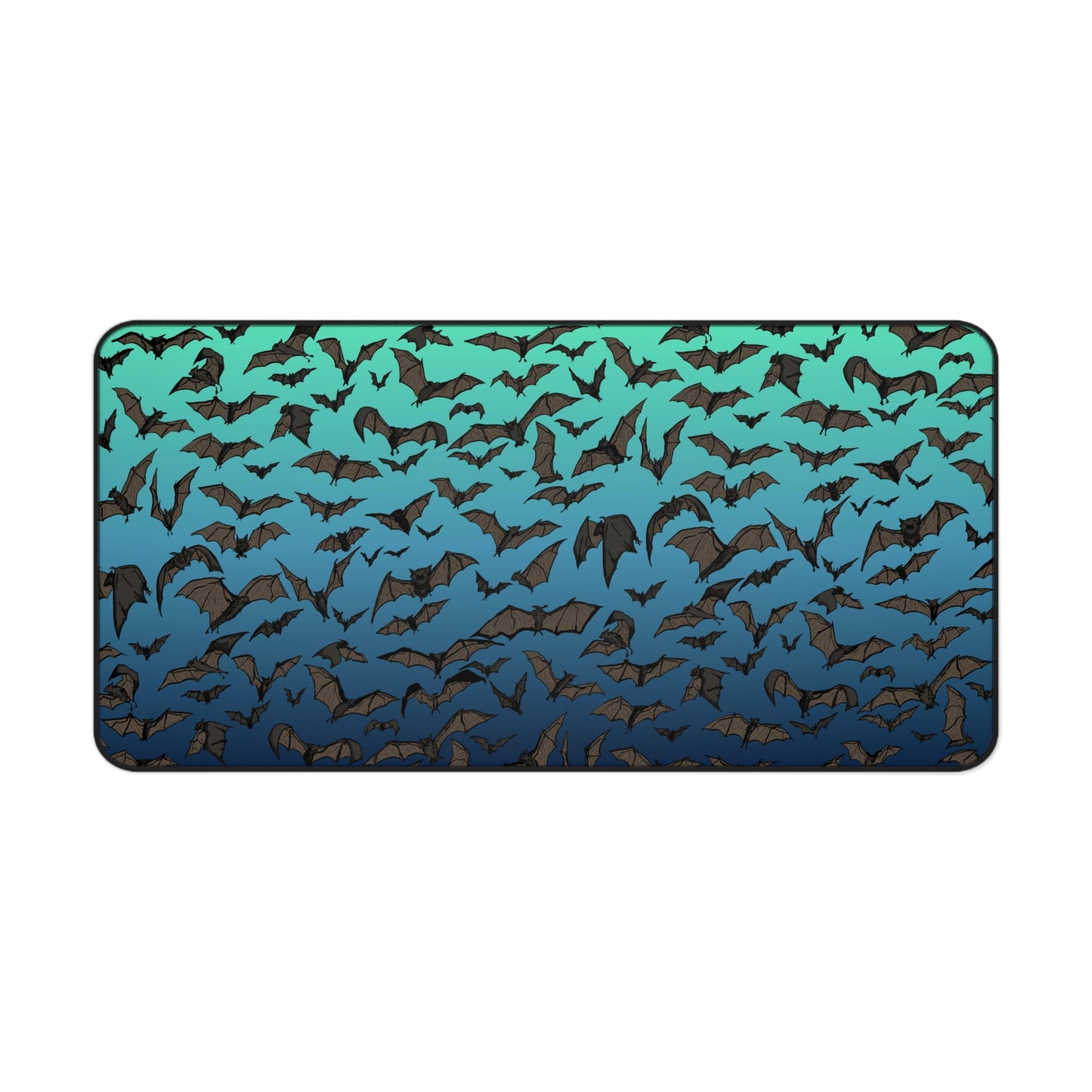 Desk Mat — Gradient Bat Swarm Gaming Desk Mat (Teal to Blue)