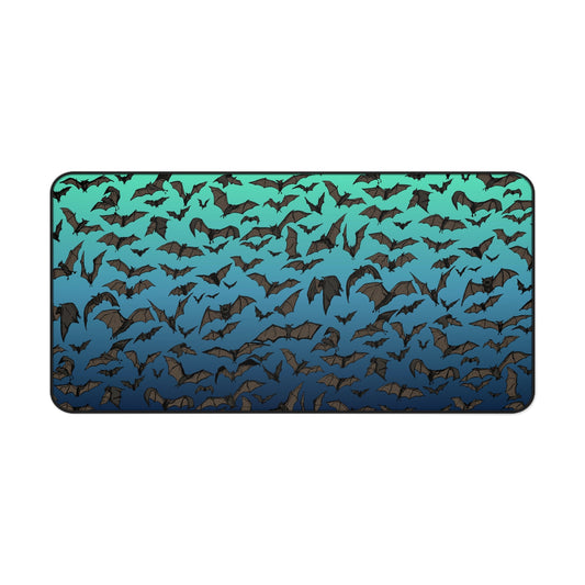 Desk Mat — Gradient Bat Swarm Gaming Desk Mat (Teal to Blue)