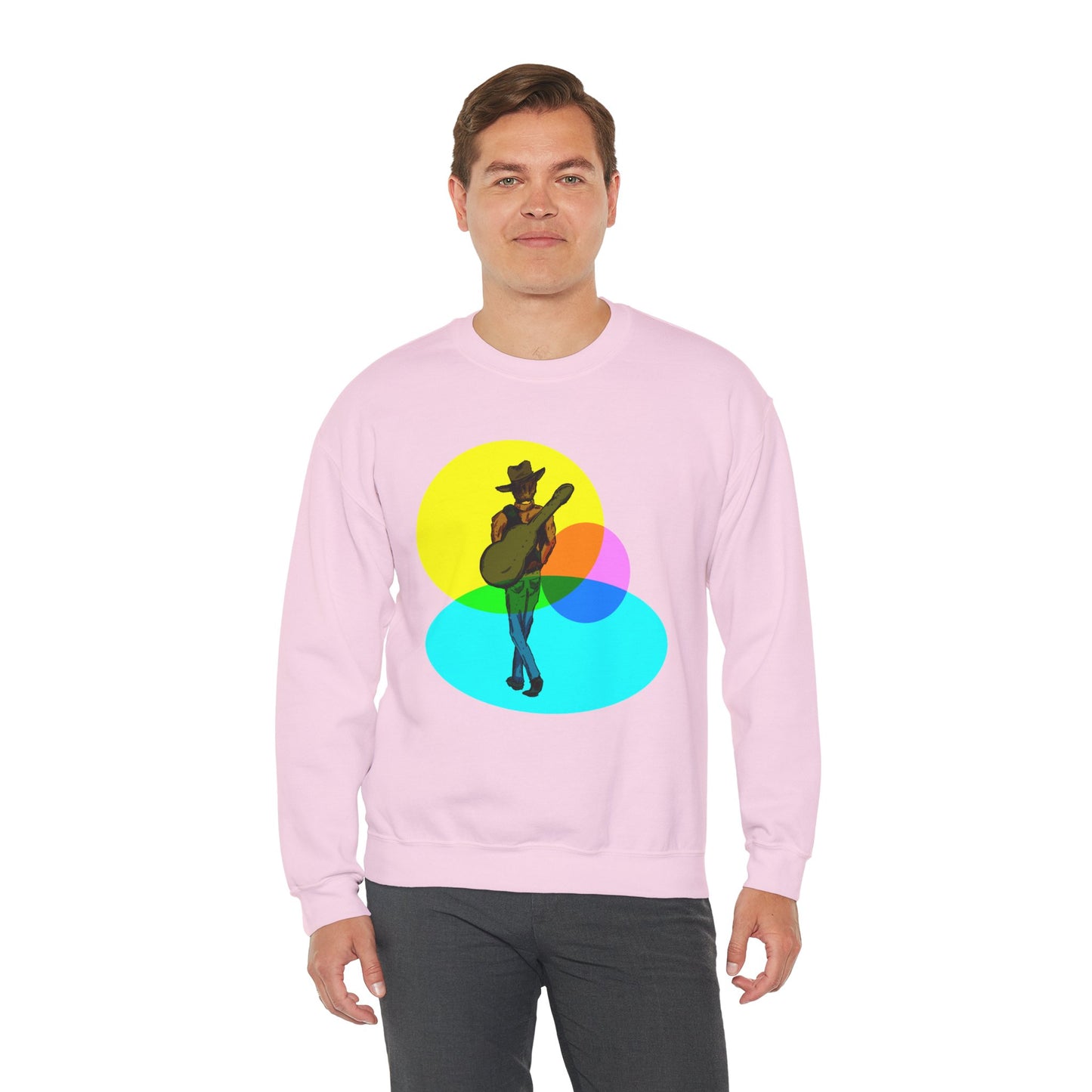 Cowboy Guitarist Graphic Sweatshirt — Retro Color Spot Music Pullover