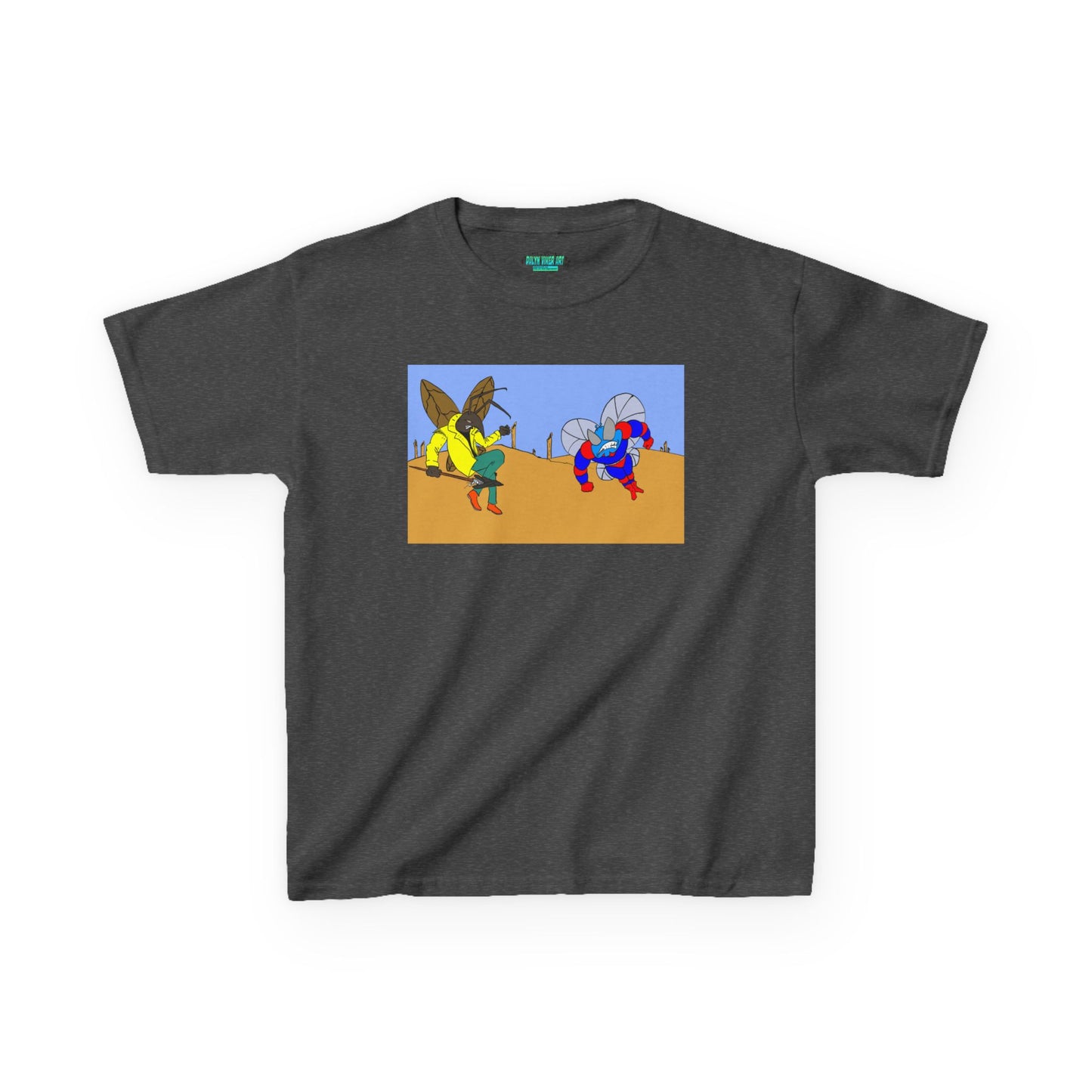 Astro-Fly and Wasp Warrior Kids Tee — Colorful Desert Beetle Cartoon Illustration