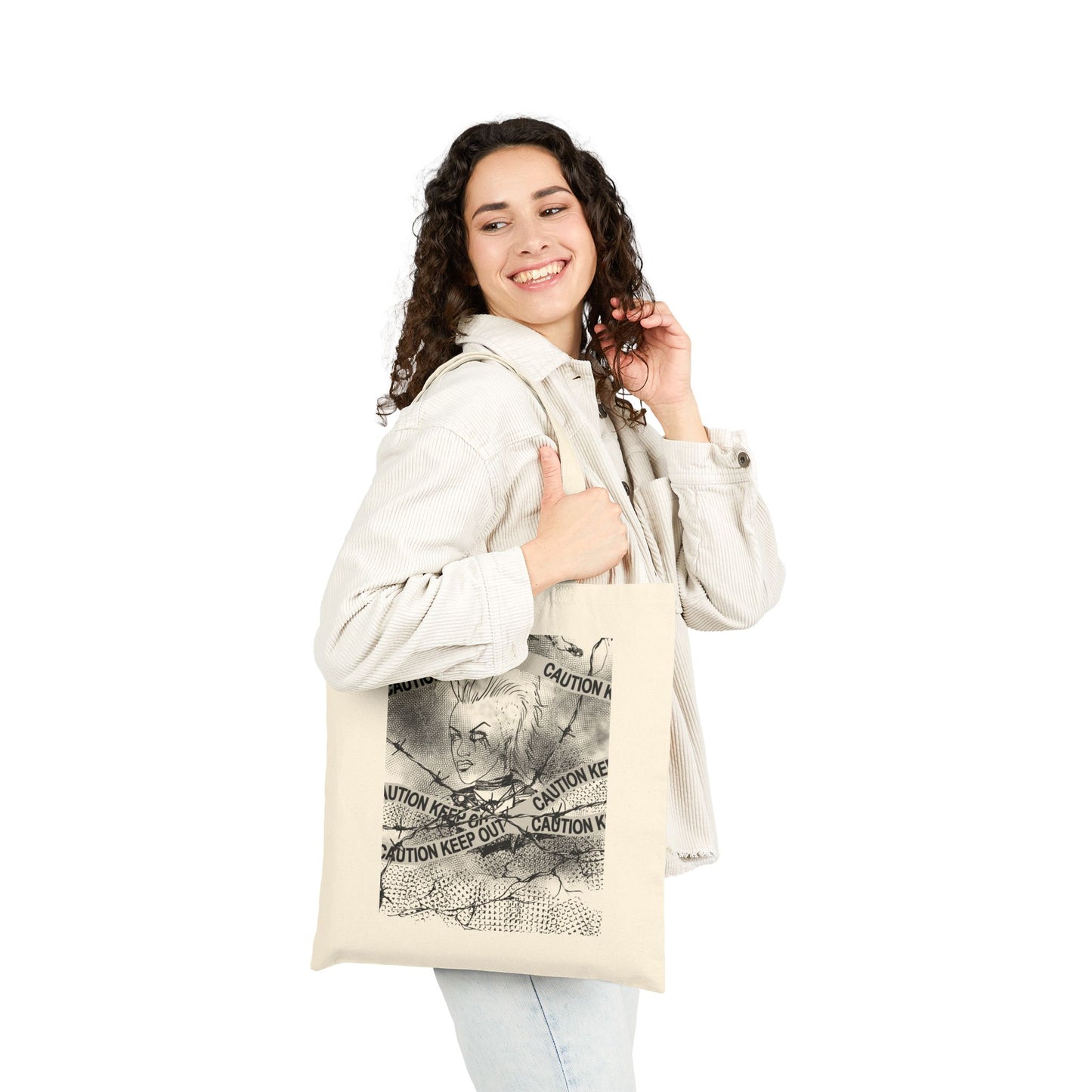 Riot and Rebel - Caution Keep Out Gothic Portrait Canvas Tote Bag