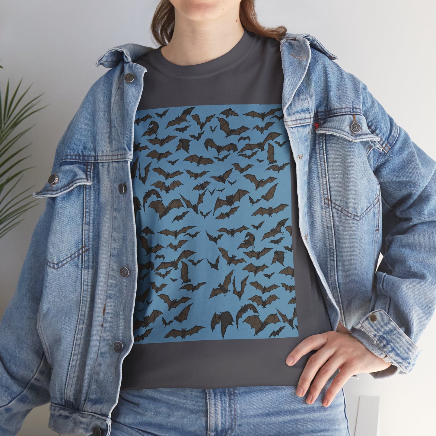 Unisex Bat Print Cotton Tee, Casual Graphic Tee, Halloween Apparel, Unique Gift for Animal Lovers, Stylish Everyday Wear