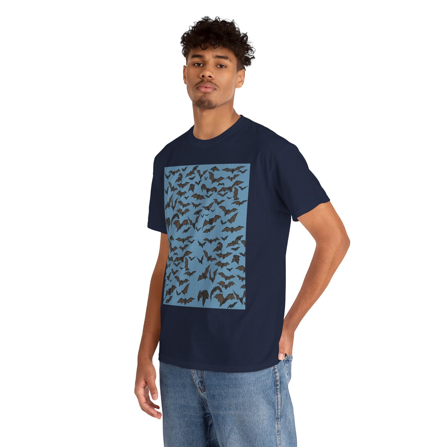 Unisex Bat Print Cotton Tee, Casual Graphic Tee, Halloween Apparel, Unique Gift for Animal Lovers, Stylish Everyday Wear