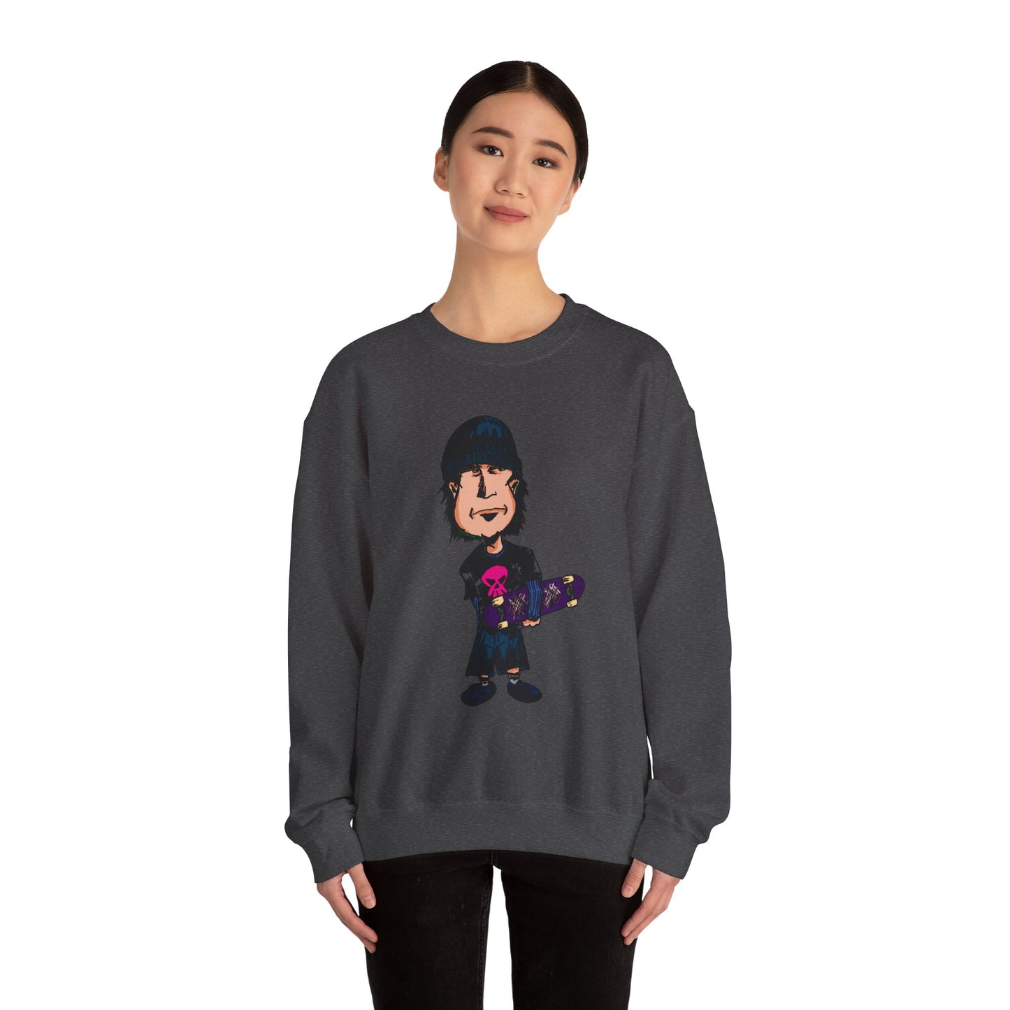Rude Skater Dude - Skate Punk - Cartoon Skater Crewneck Sweatshirt – Cute Skateboarder Graphic Pullover