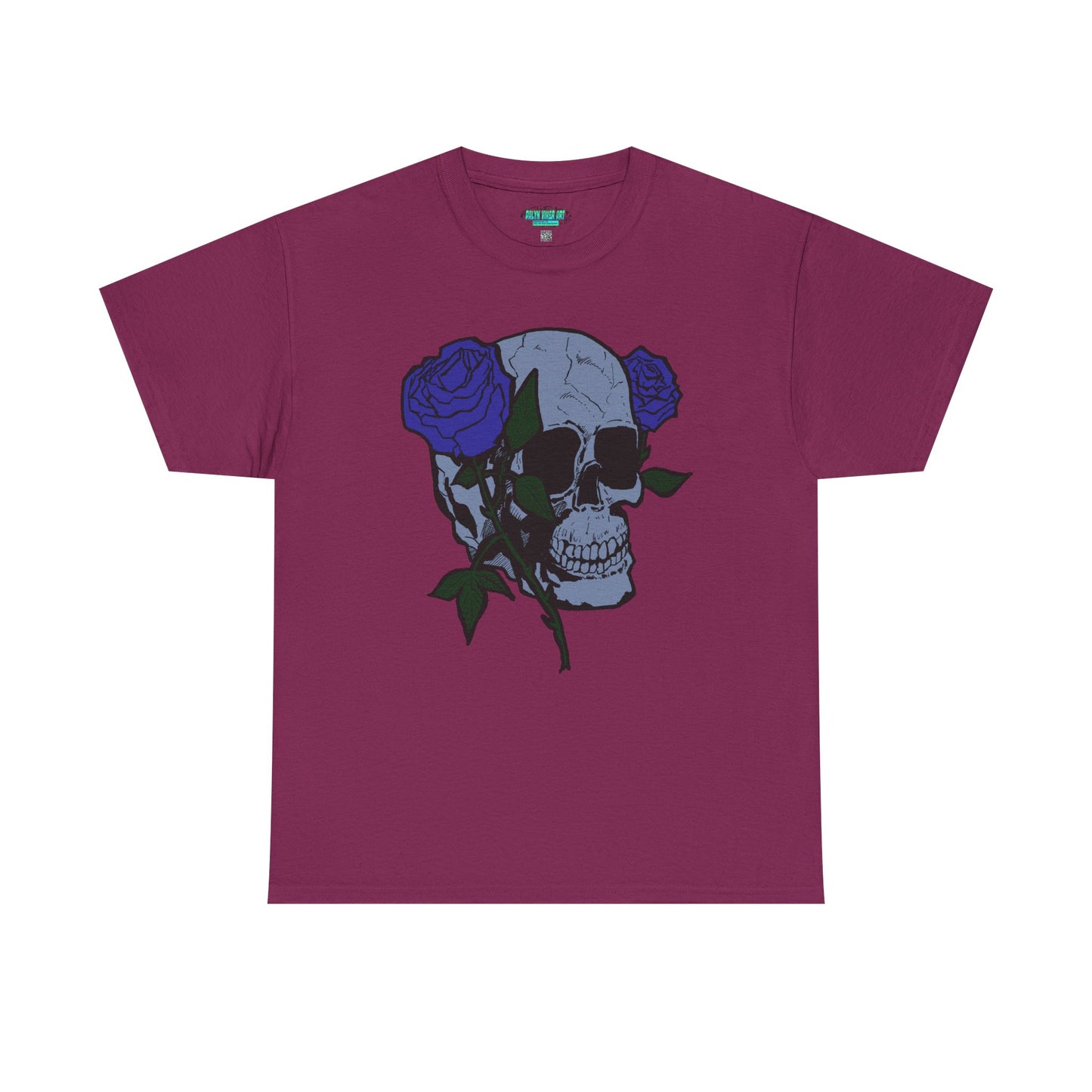 Unisex Heavy Cotton Tee with Skull and Rose Design - Edgy Streetwear Top