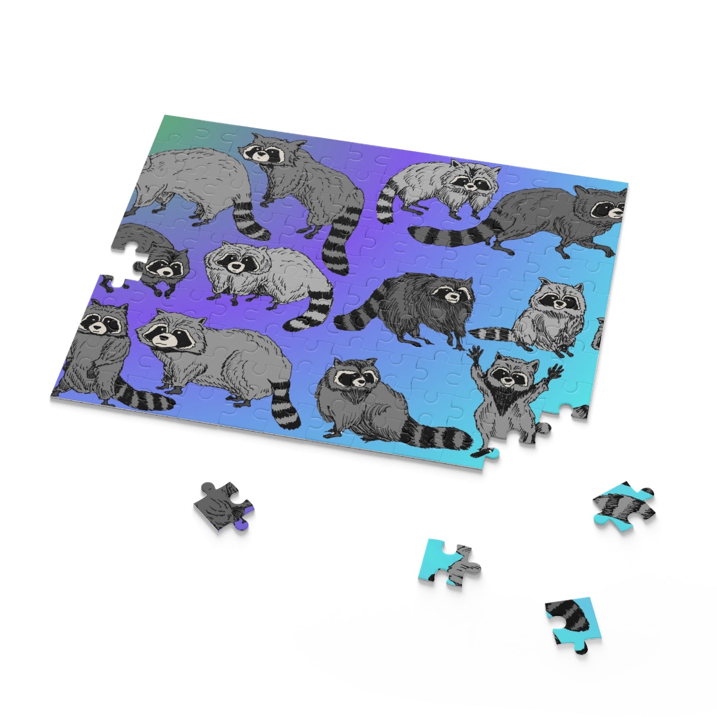 Raccoon Pattern Puzzle — Cute Raccoon Jigsaw (120/252/500 Piece)