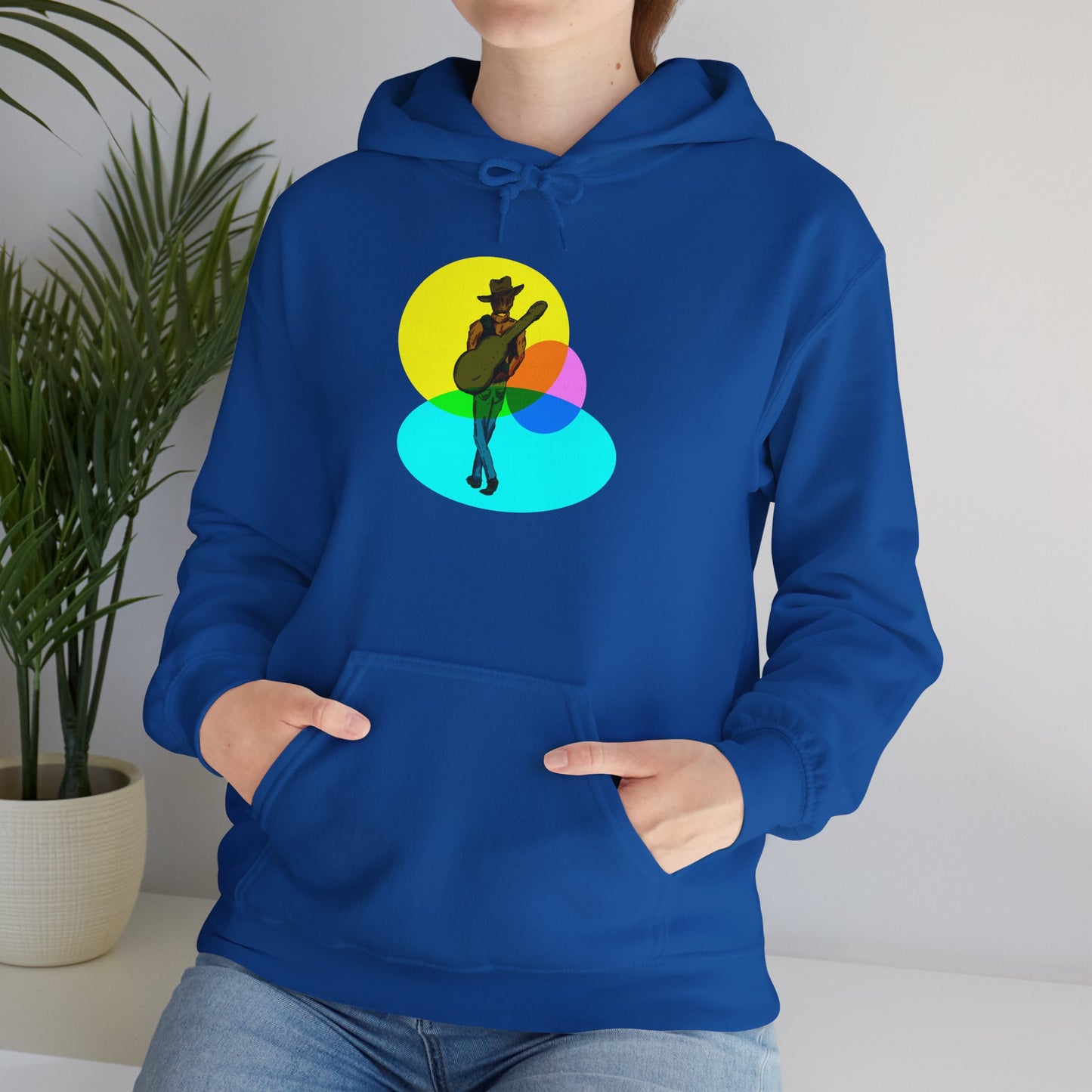 Cowboy with Guitar Hoodie — Colorful Retro Music Graphic Sweatshirt
