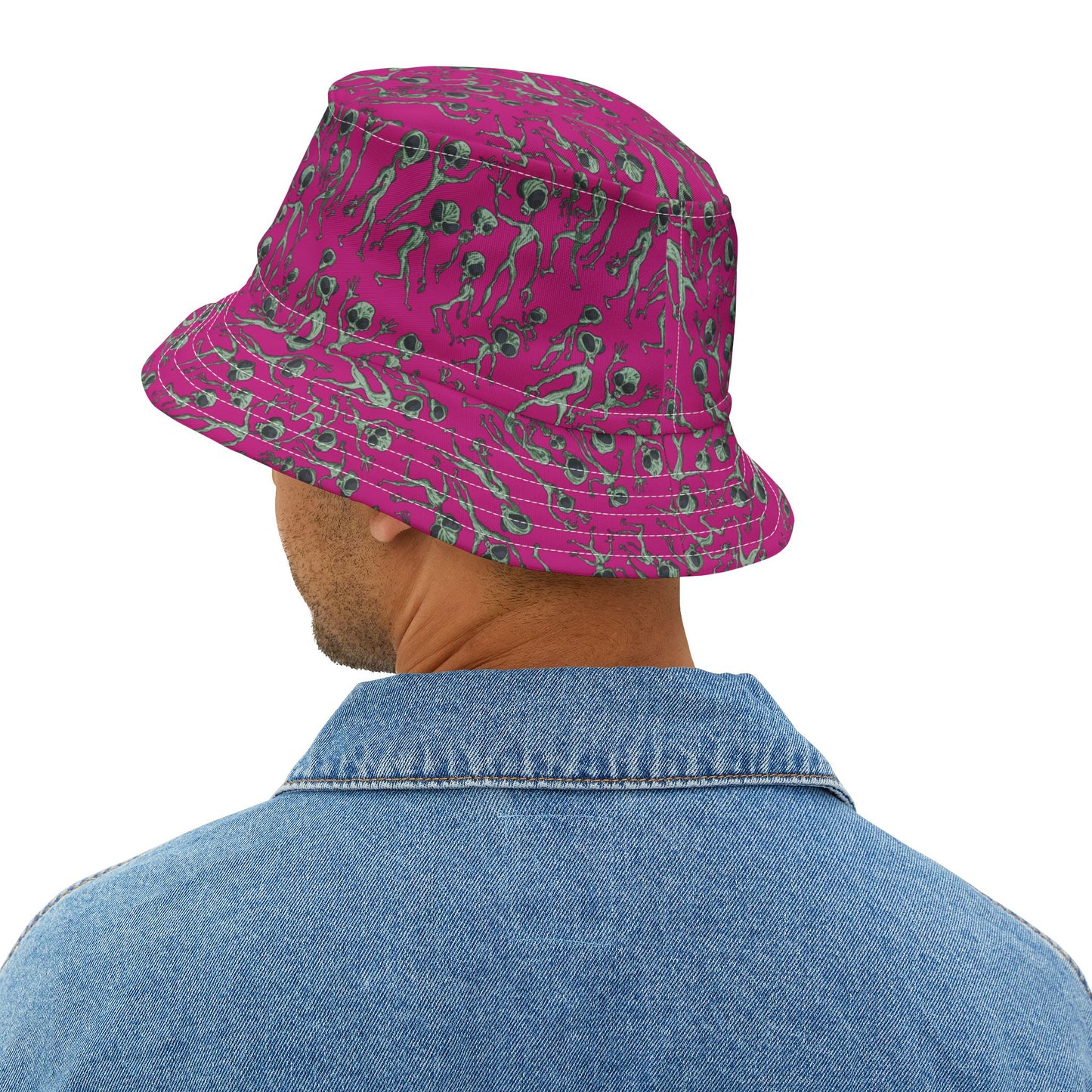 Vibrant Alien Dance Party Print Bucket Hat for Trendy Fashion Lovers, Unique Summer Accessory, Festival Gear, Fun Gift, Vacation Must-Have