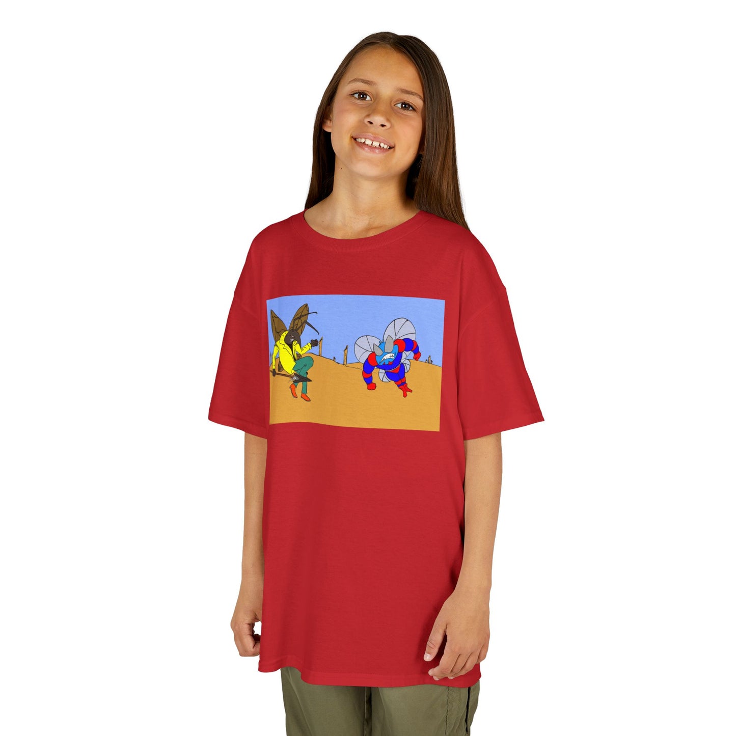 Astro-Fly and Wasp Warrior Kids Tee — Colorful Desert Beetle Cartoon Illustration