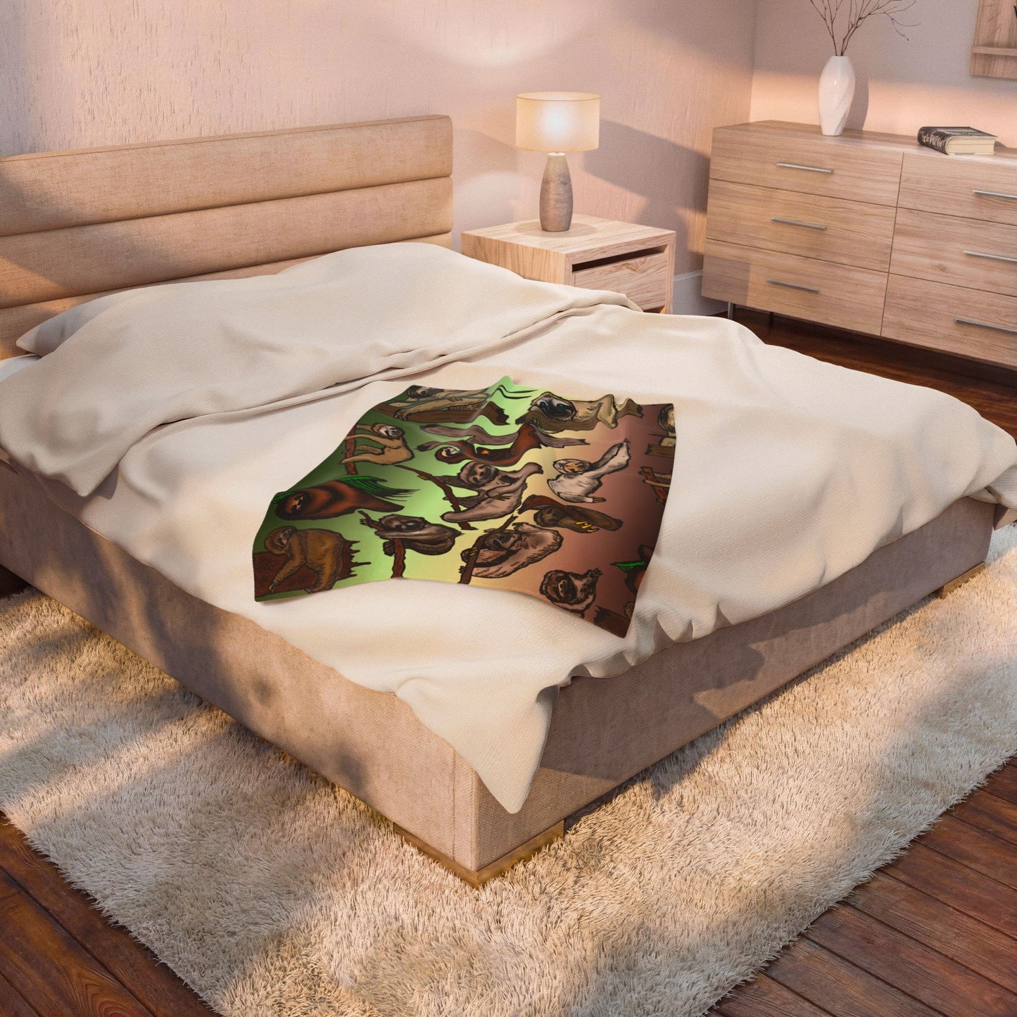 Sloth Pattern Velveteen Plush Blanket – Cute Relaxing Animal Throw