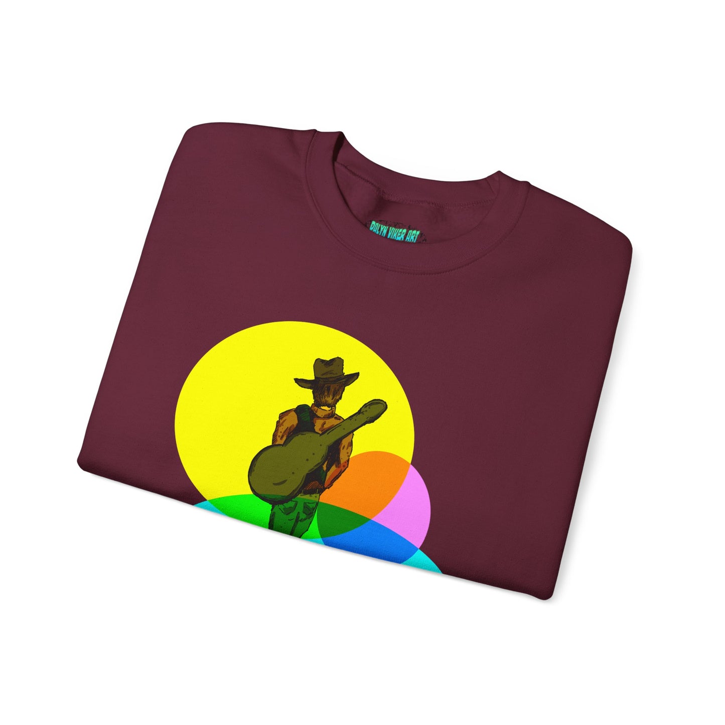 Cowboy Guitarist Graphic Sweatshirt — Retro Color Spot Music Pullover