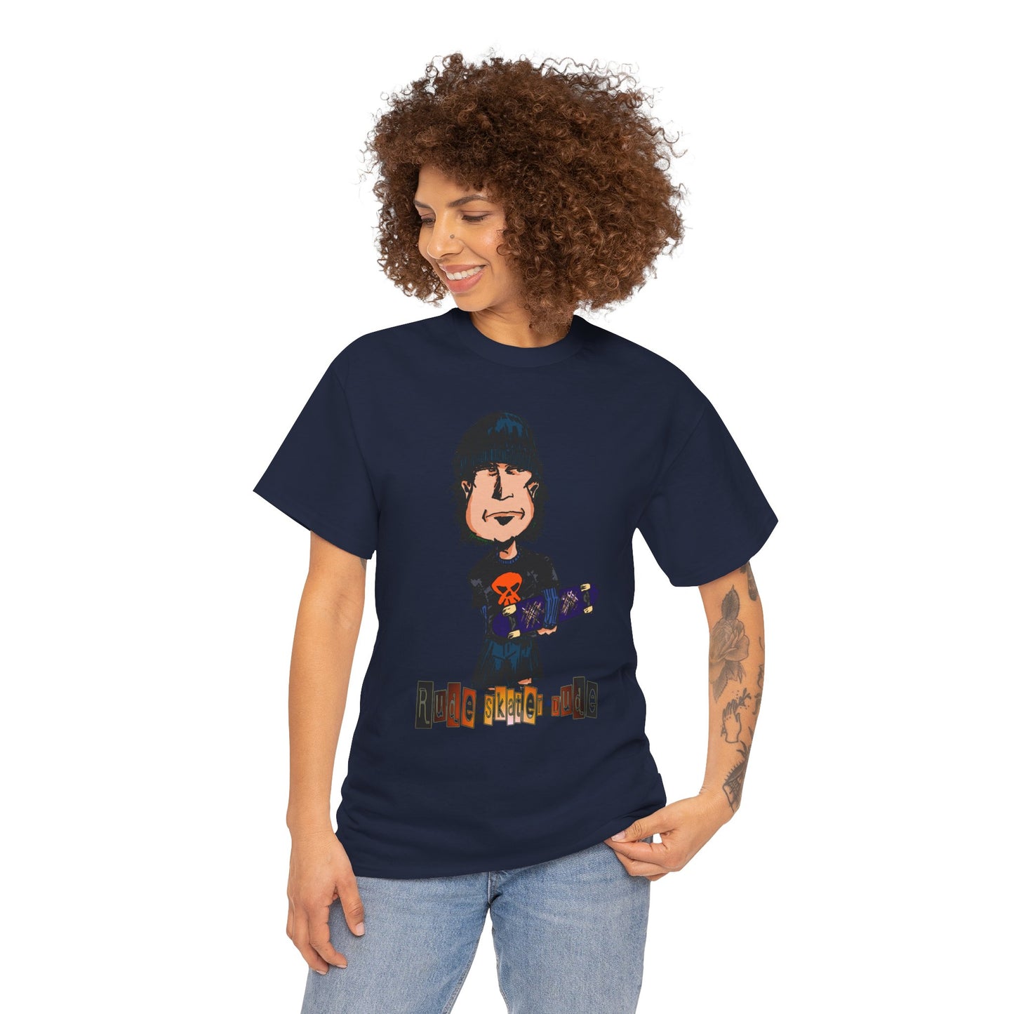Rude Skater Dude Cartoon Skate Punk T-Shirt — Skateboarding Tee with Skull Design