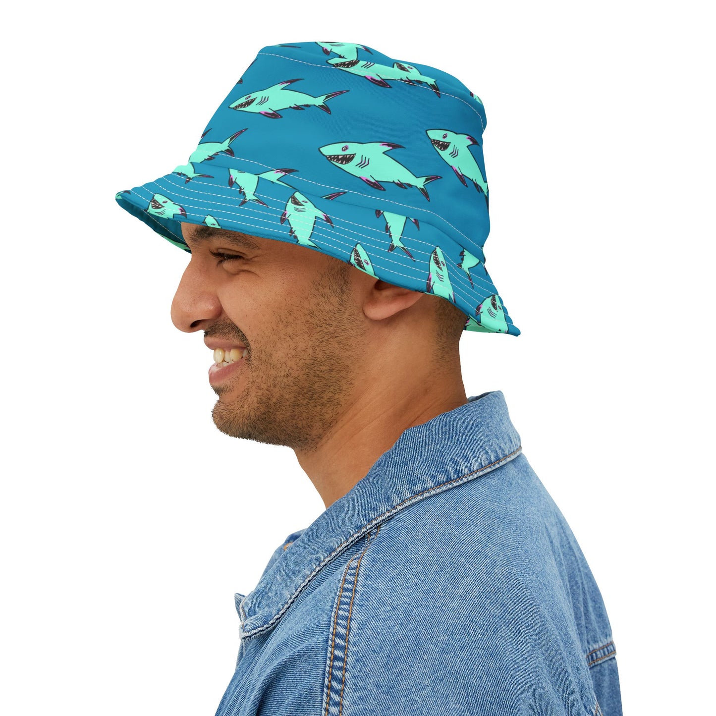 Shark-Print Bucket Hat, Fun Summer Hat, Beach Accessory, Vacation Gear, Gift for Ocean Lovers, Trendy Headwear