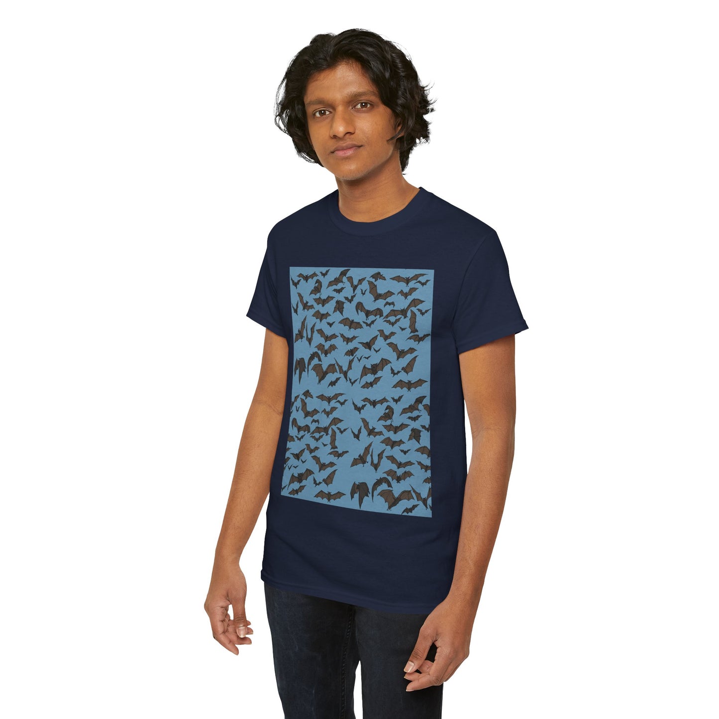 Unisex Bat Print Cotton Tee, Casual Graphic Tee, Halloween Apparel, Unique Gift for Animal Lovers, Stylish Everyday Wear