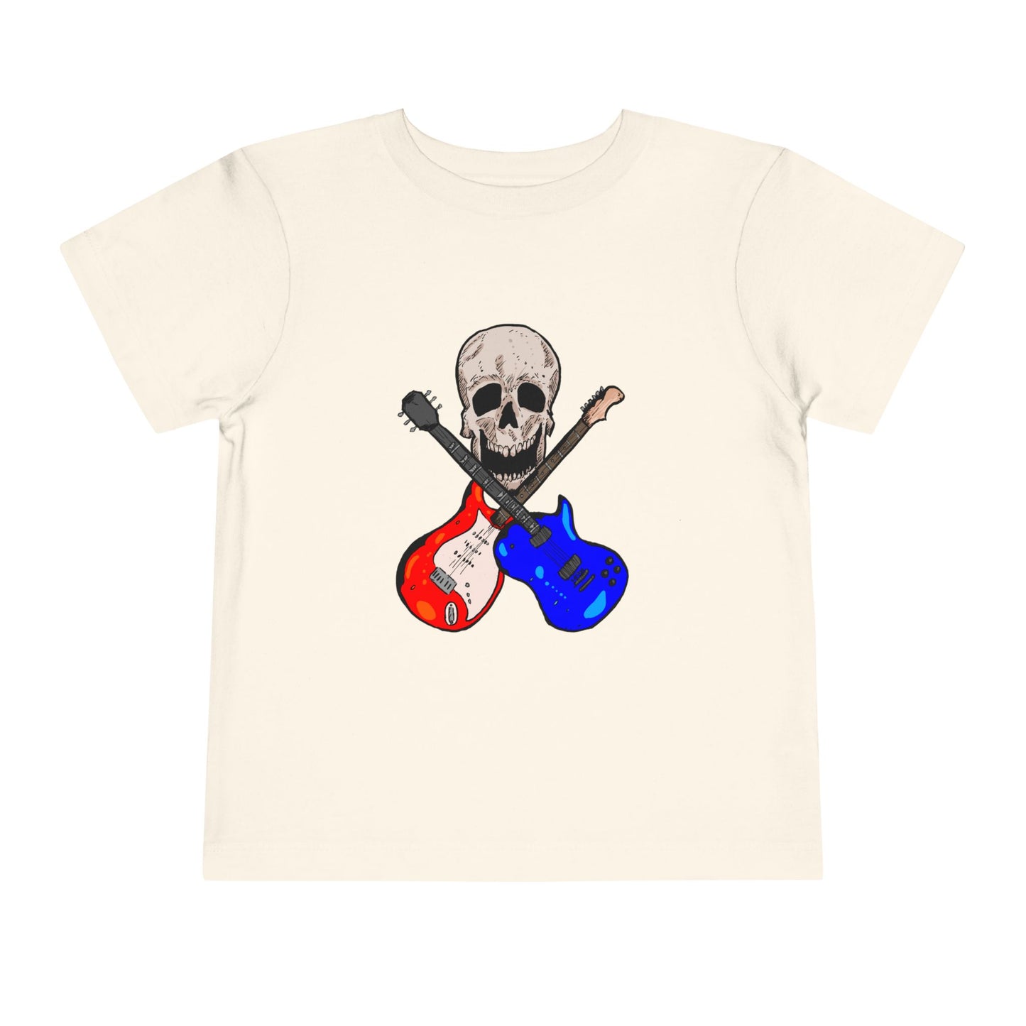 Toddler Tee — Skull with Red & Blue Electric Guitars Rock Shirt