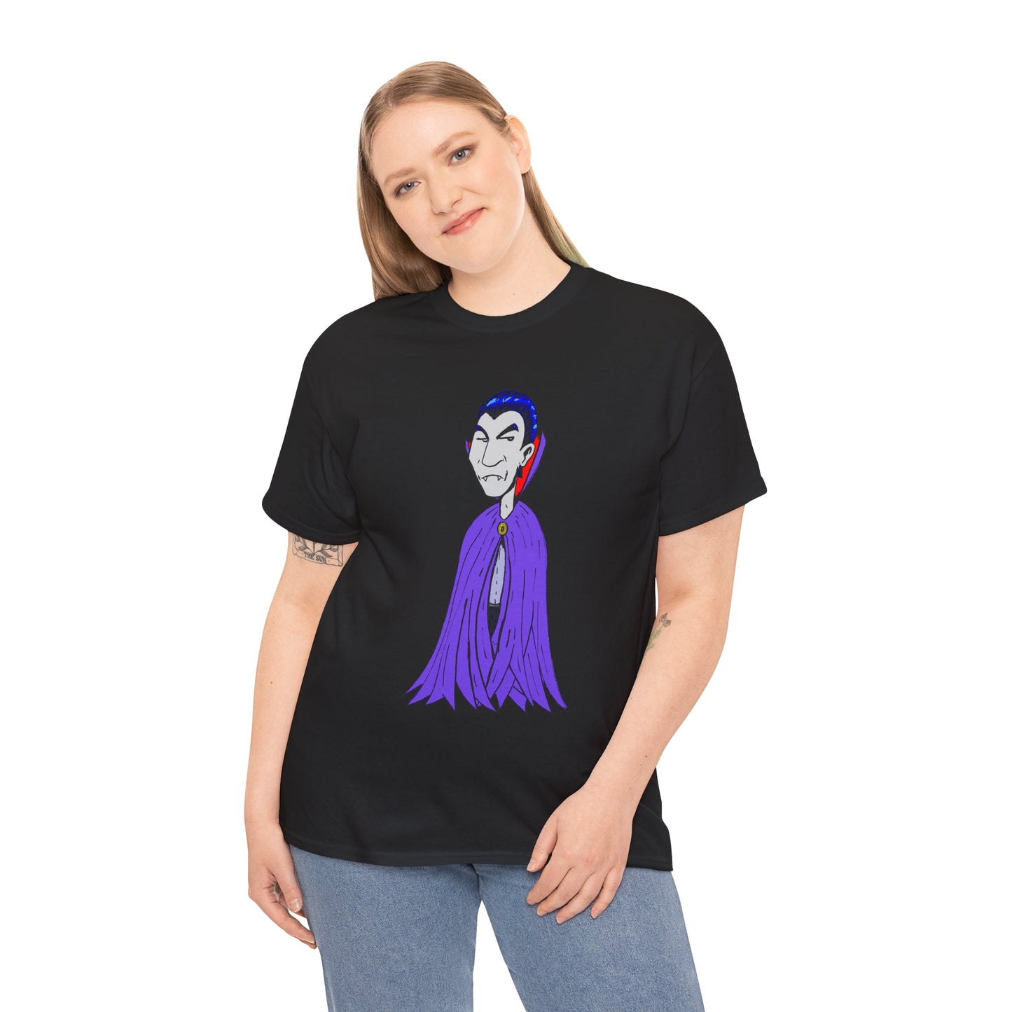 Vampire Cartoon Tee - Cute Purple Cloak Dracula Graphic T-Shirt