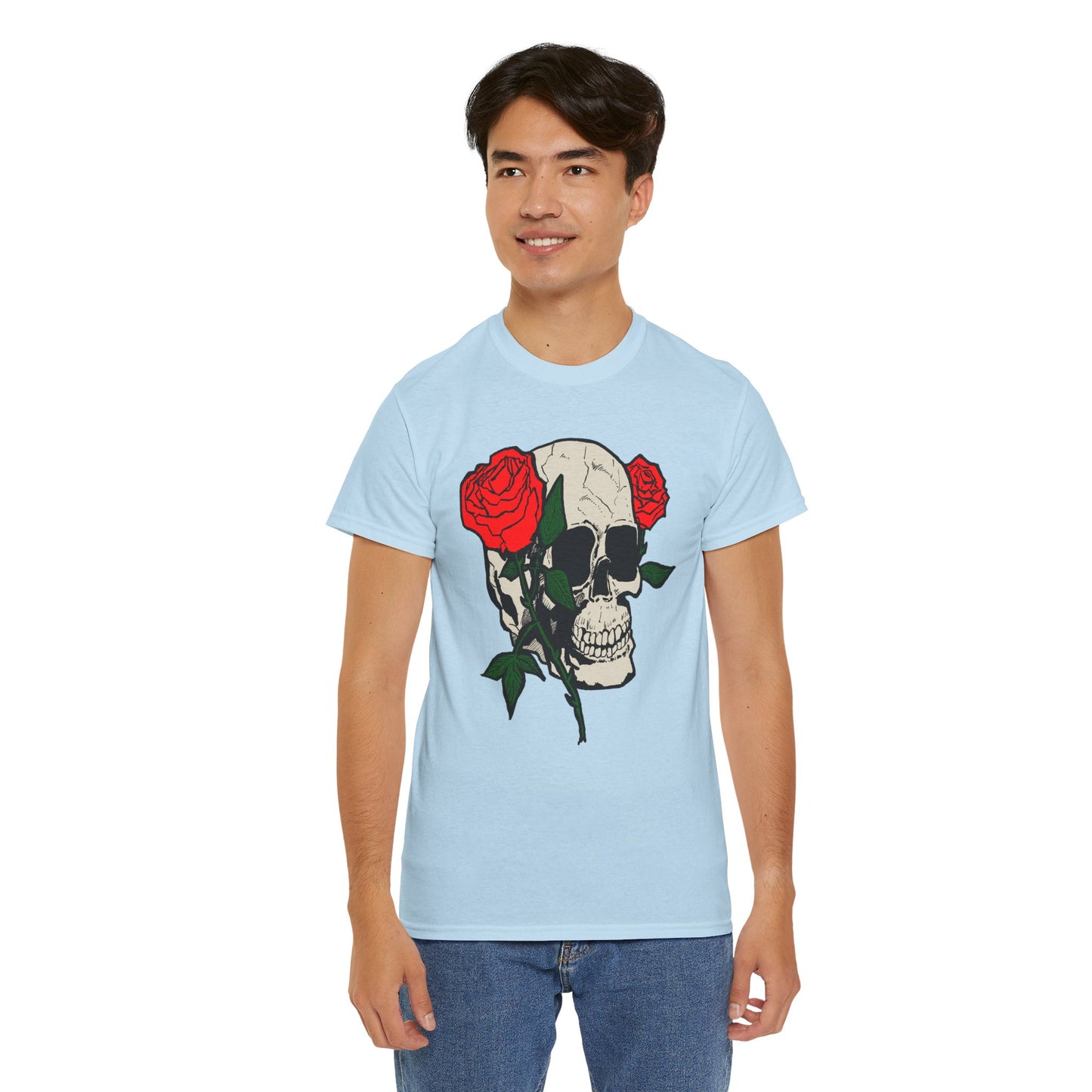 Skull & Roses Unisex Heavy Cotton Tee - Edgy Graphic T-Shirt for Casual Style