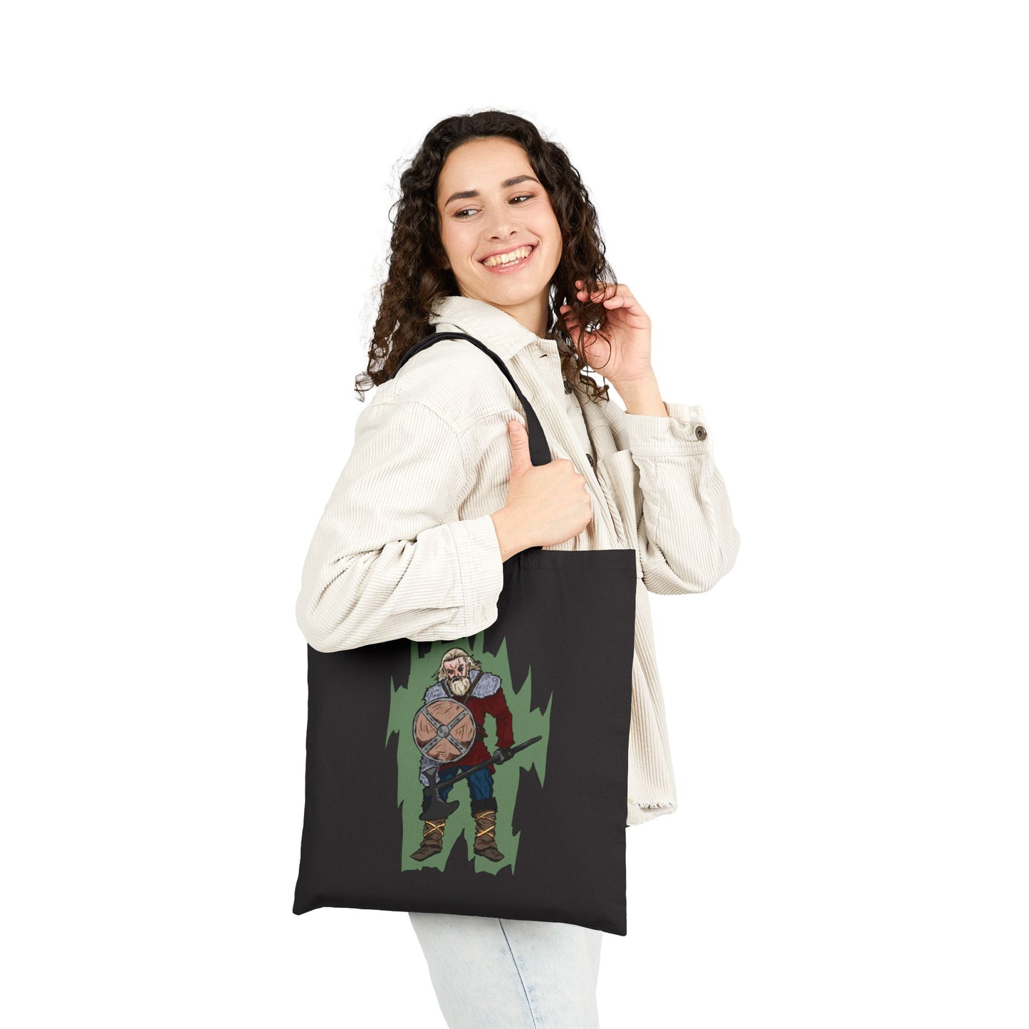 Viking Warrior Canvas Tote Bag – Norse Shield & Axe Graphic Cotton Tote