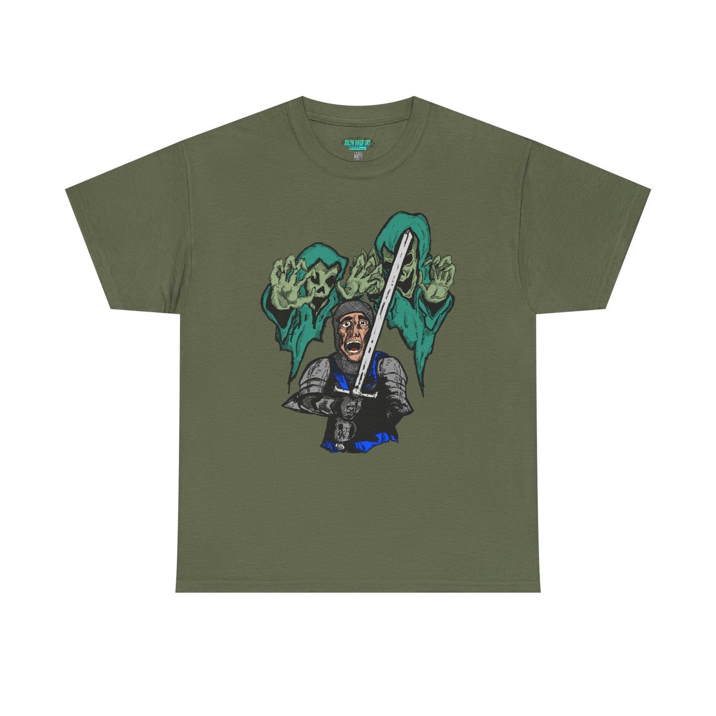 Unisex Heavy Cotton Tee - Knight with Sword Graphic - Casual Streetwear